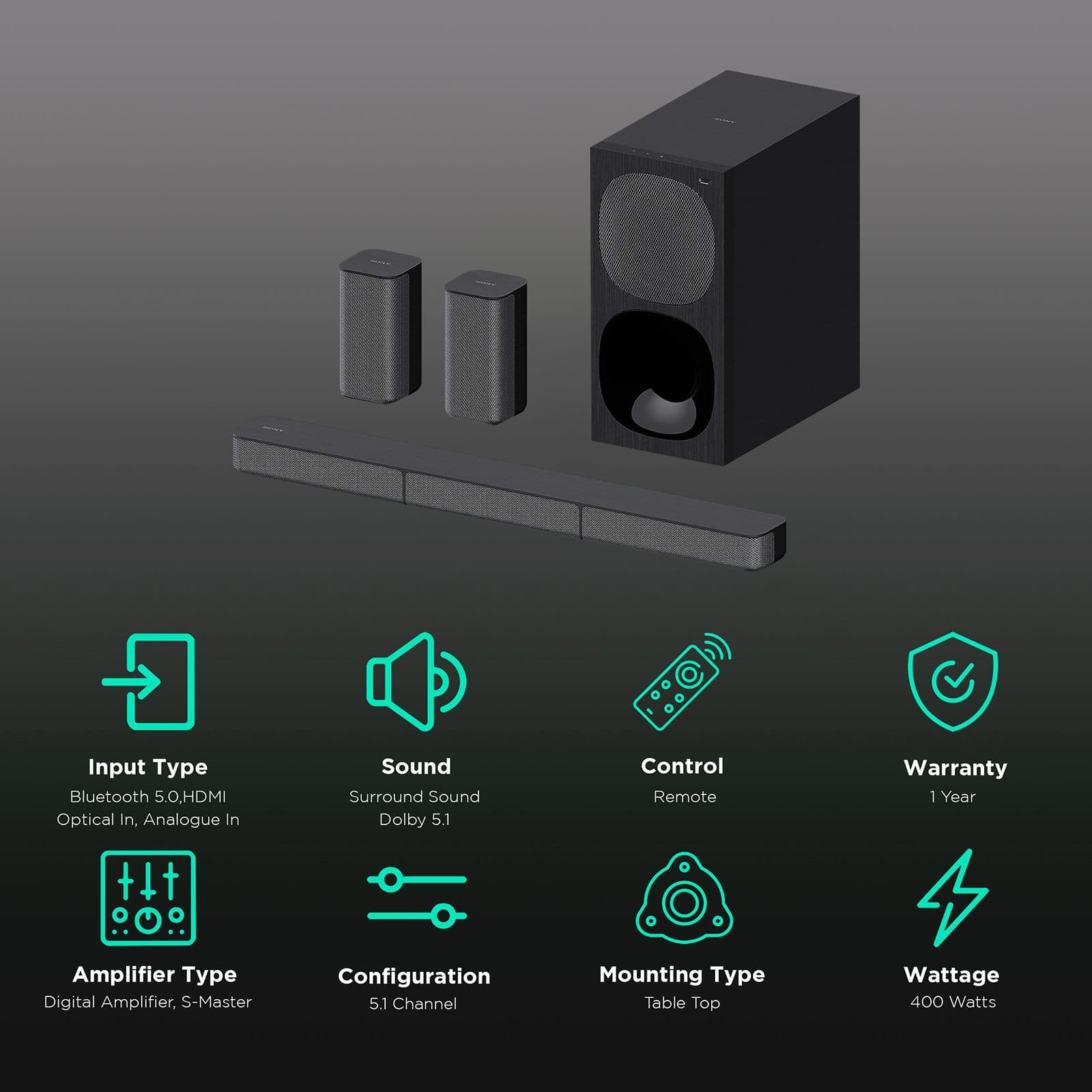SONY HT-S20R 400W Bluetooth Home Theatre with Remote (Dolby Digital, 5.1 Channel, Black)
