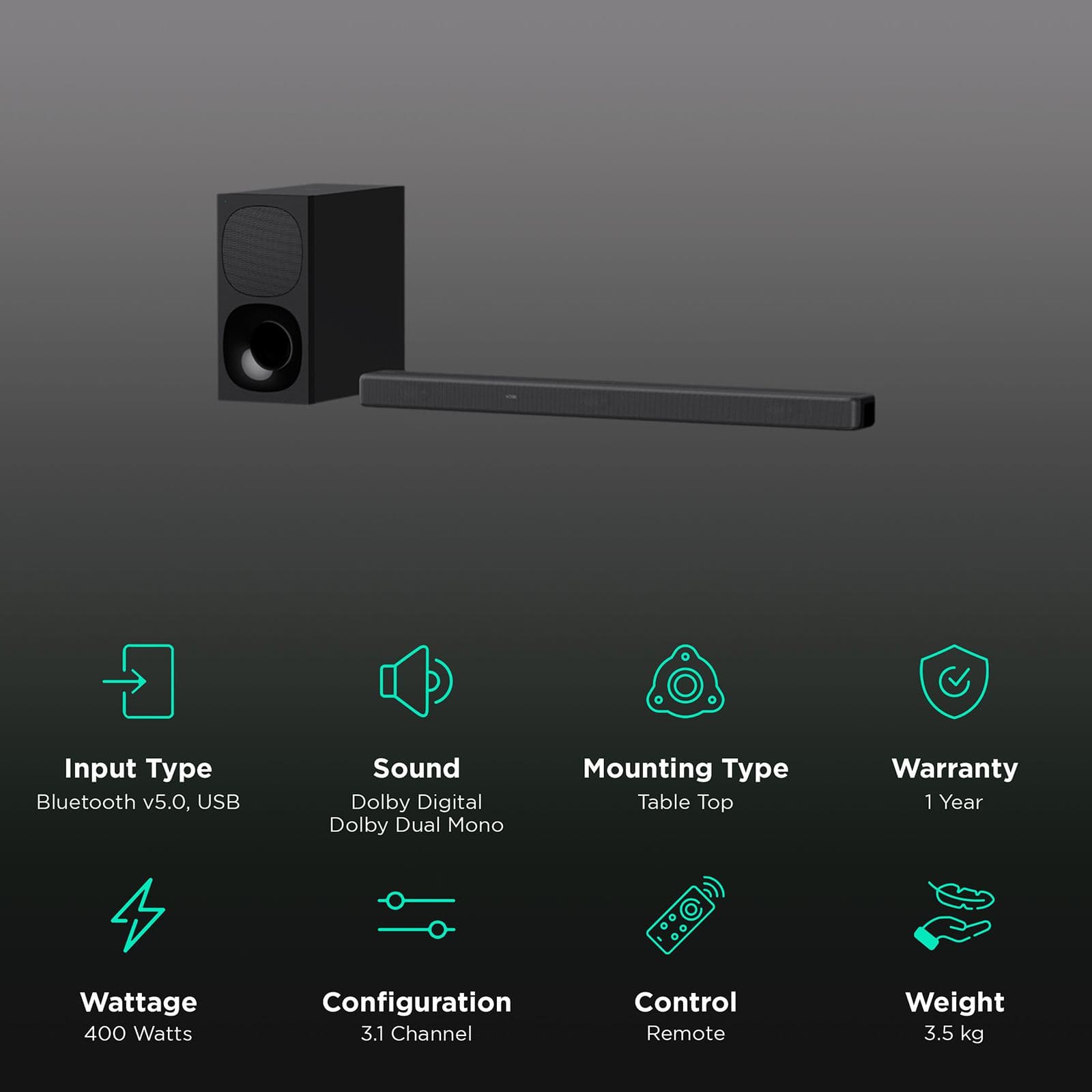 Sony 3.1 Channel 400 Watts SoundBar (HT-G700, Black)