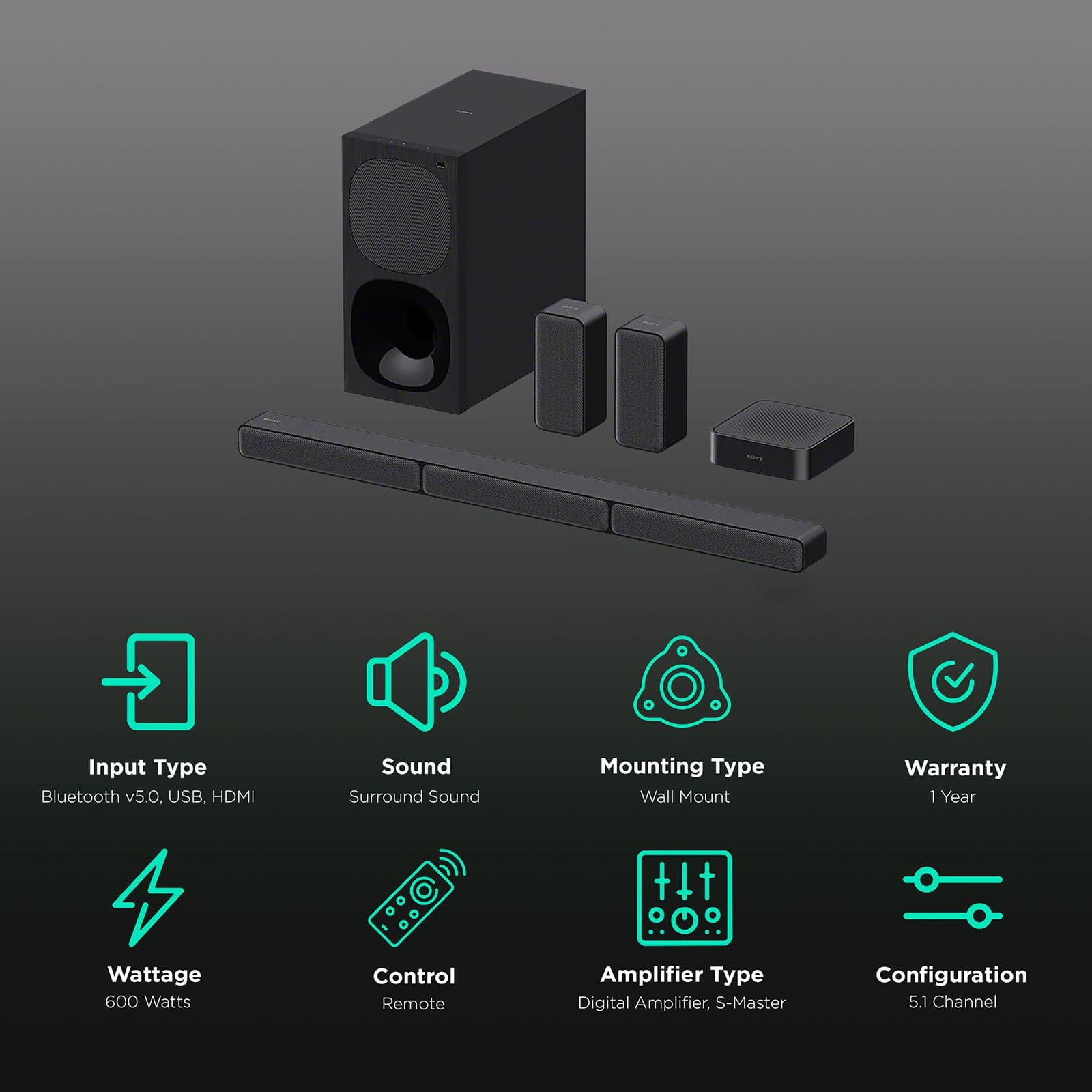 SONY HT-S40R 600W Bluetooth Soundbar with Remote (Dolby Digital, 5.1 Channel, Black)