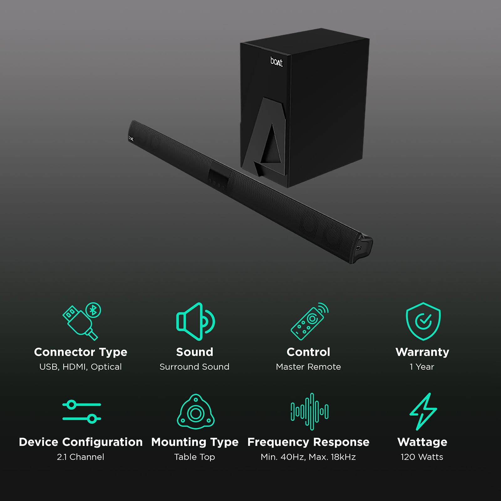 boAt Aavante Bar 1400 2.1 Channel 120 Watts Surround Sound Bar Home Theatre (Wall Mountable, Black)