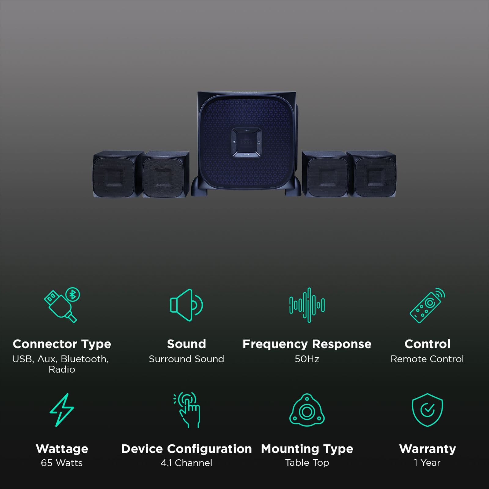Croma CREH065HTA260101 65W Bluetooth Home Theatre with Remote (Surround Sound, 4.1 Channel, Black)