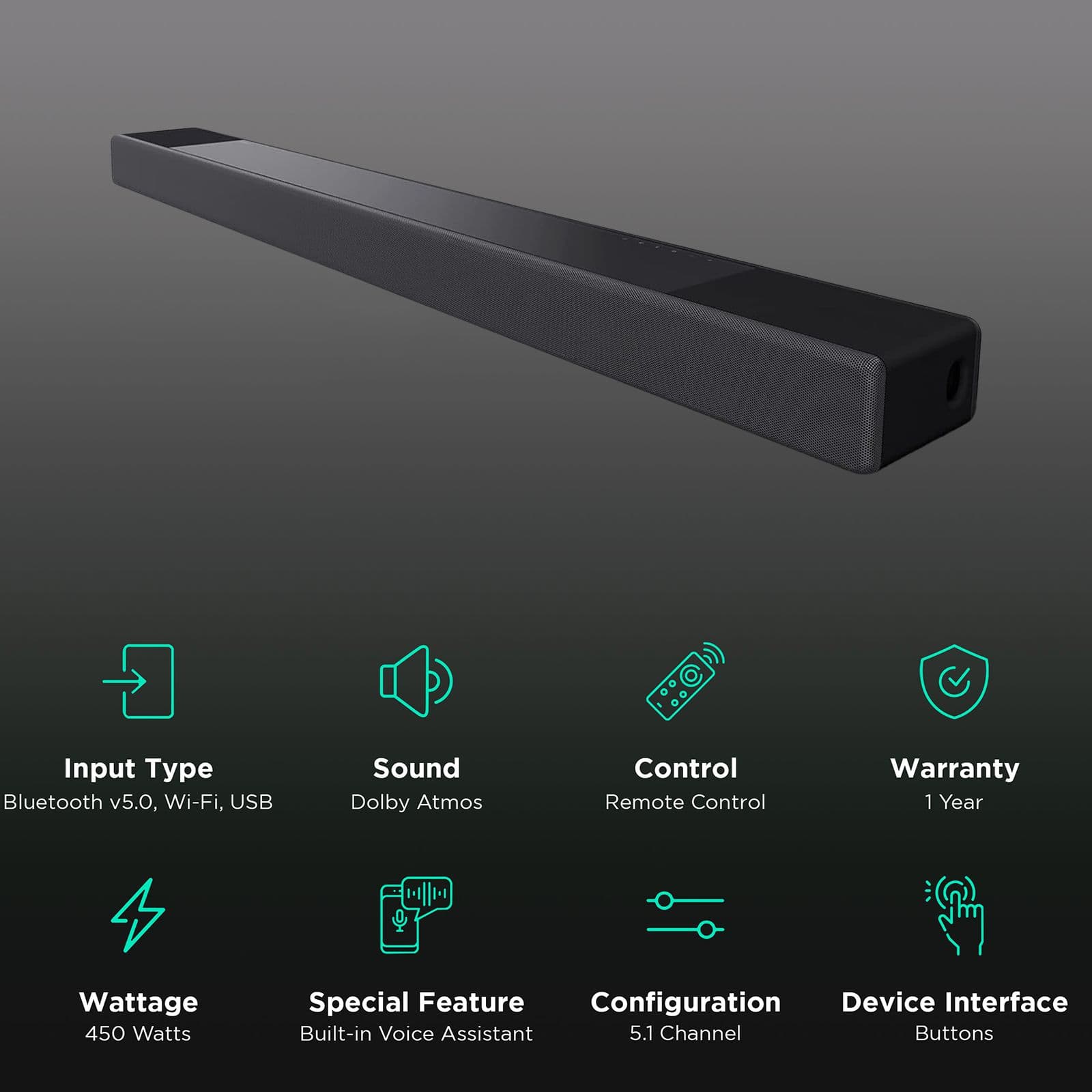 SONY HT-A5000 450W Bluetooth Soundbar with Remote (Dolby Atmos, 5.1.2 Channel, Black)