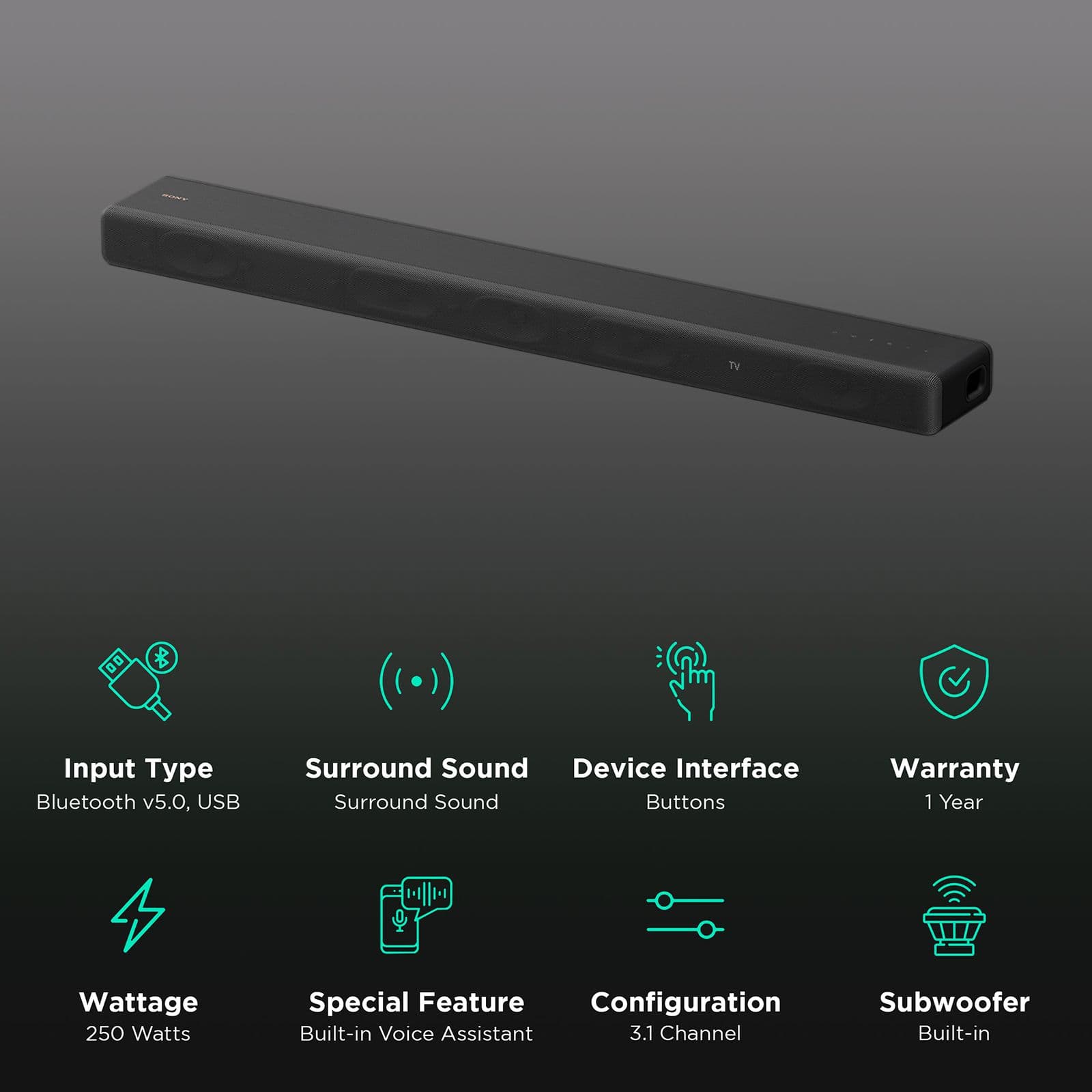SONY HT-A3000 250W Bluetooth Soundbar with Remote (Dolby Digital, 3.1 Channel, Black)