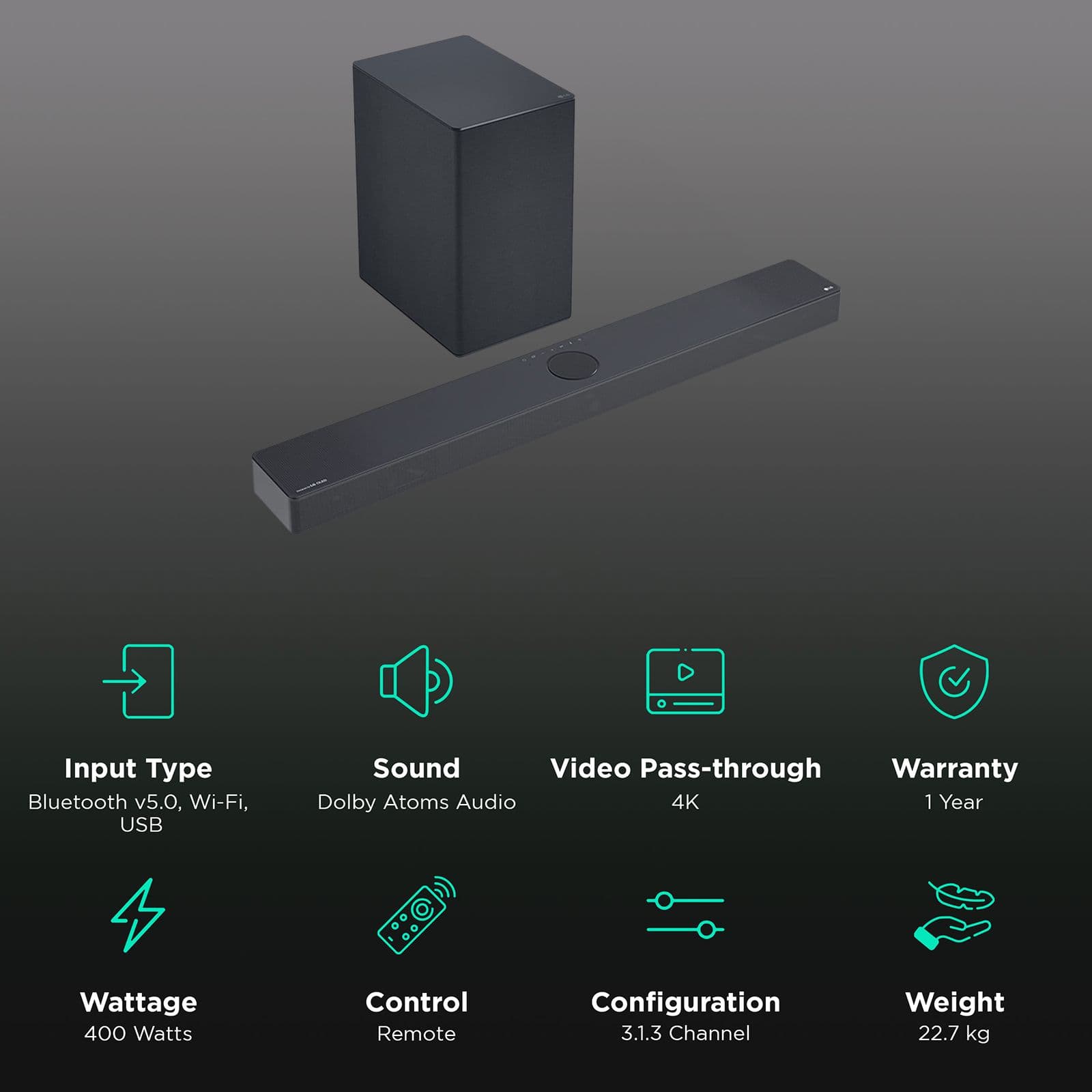 LG SC9S 400W Bluetooth Soundbar with Remote (Dolby Atmos, 3.1.2 Channel, Black)