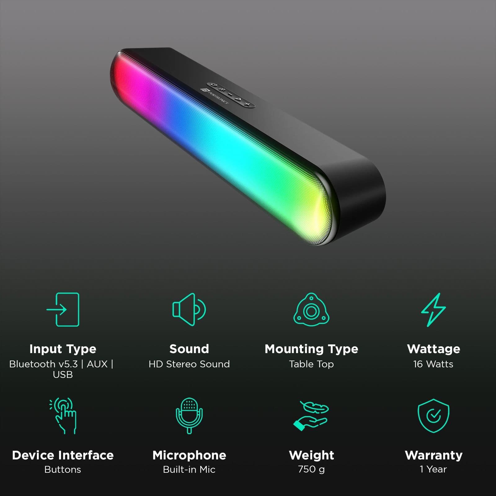 PORTRONICS DECIBEL 23 16W Bluetooth Soundbar (HD Stereo Sound, Black)