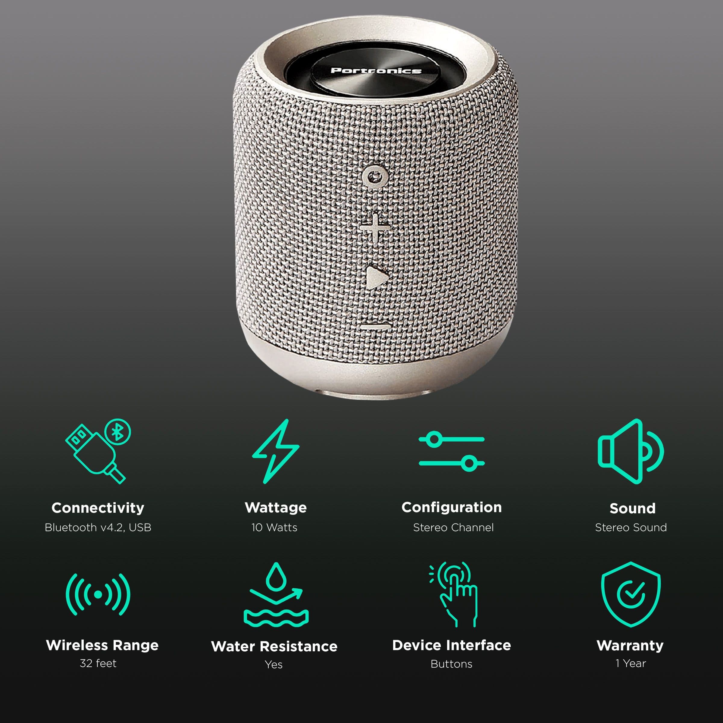 Portronics SoundDrum Bluetooth Speaker (POR 821, Grey)