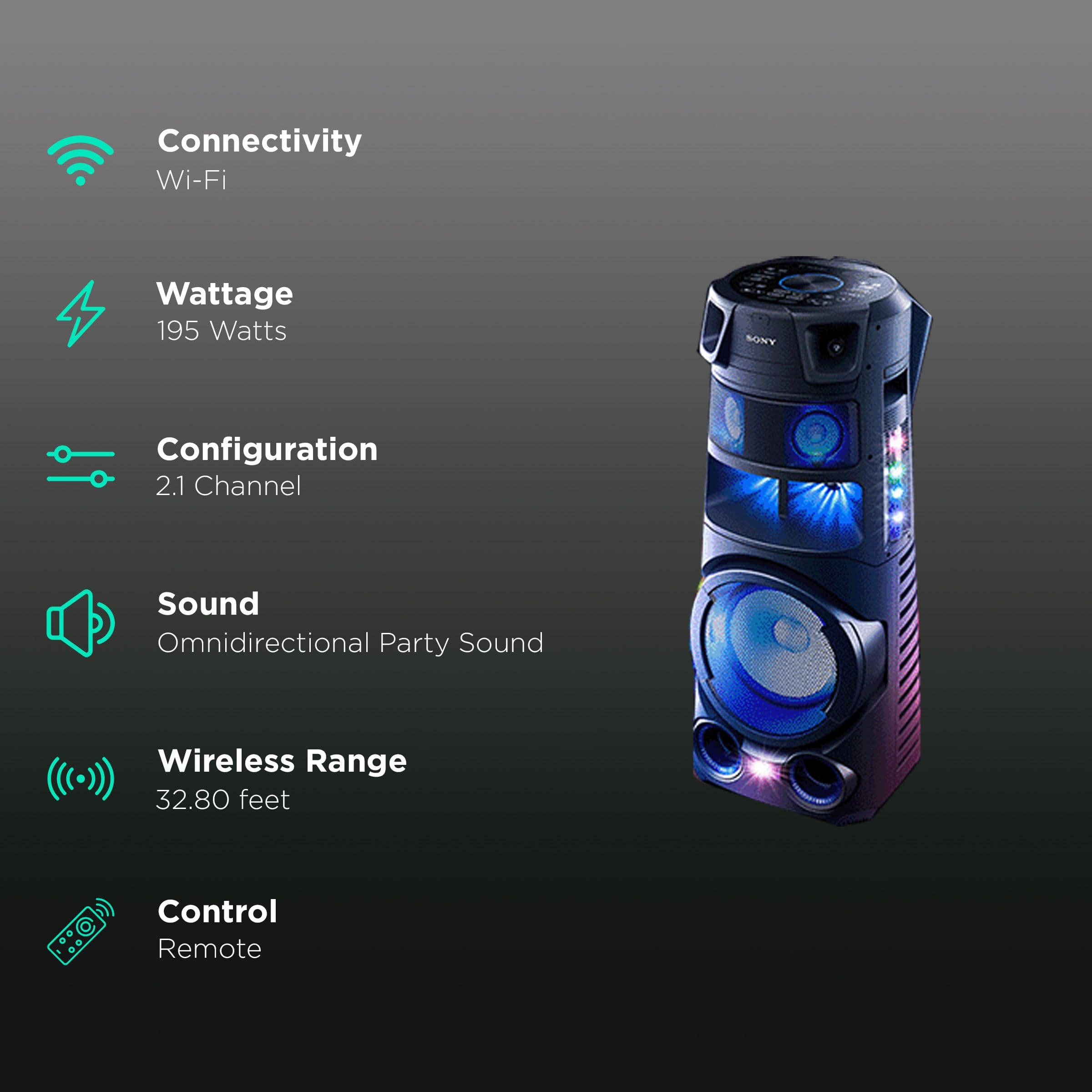 Sony V83D Hi-Fi Party Speaker (Jet Bass Booster, MHC-V83D, Black)