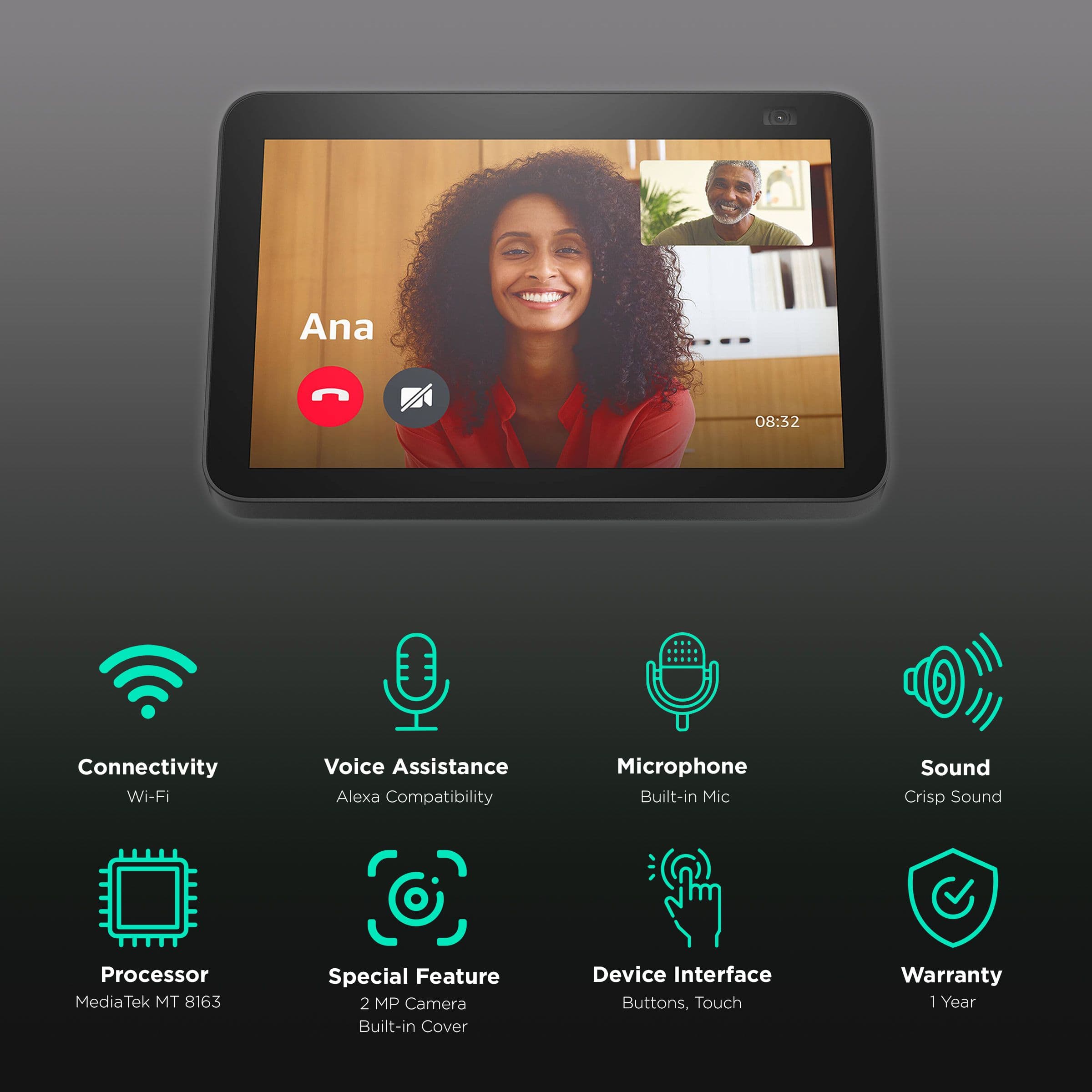 Amazon Echo Show 5 (2nd Gen) with Alexa Compatible Smart Wi-Fi Speaker (5.5 Inches Touch Screen Display, Black)