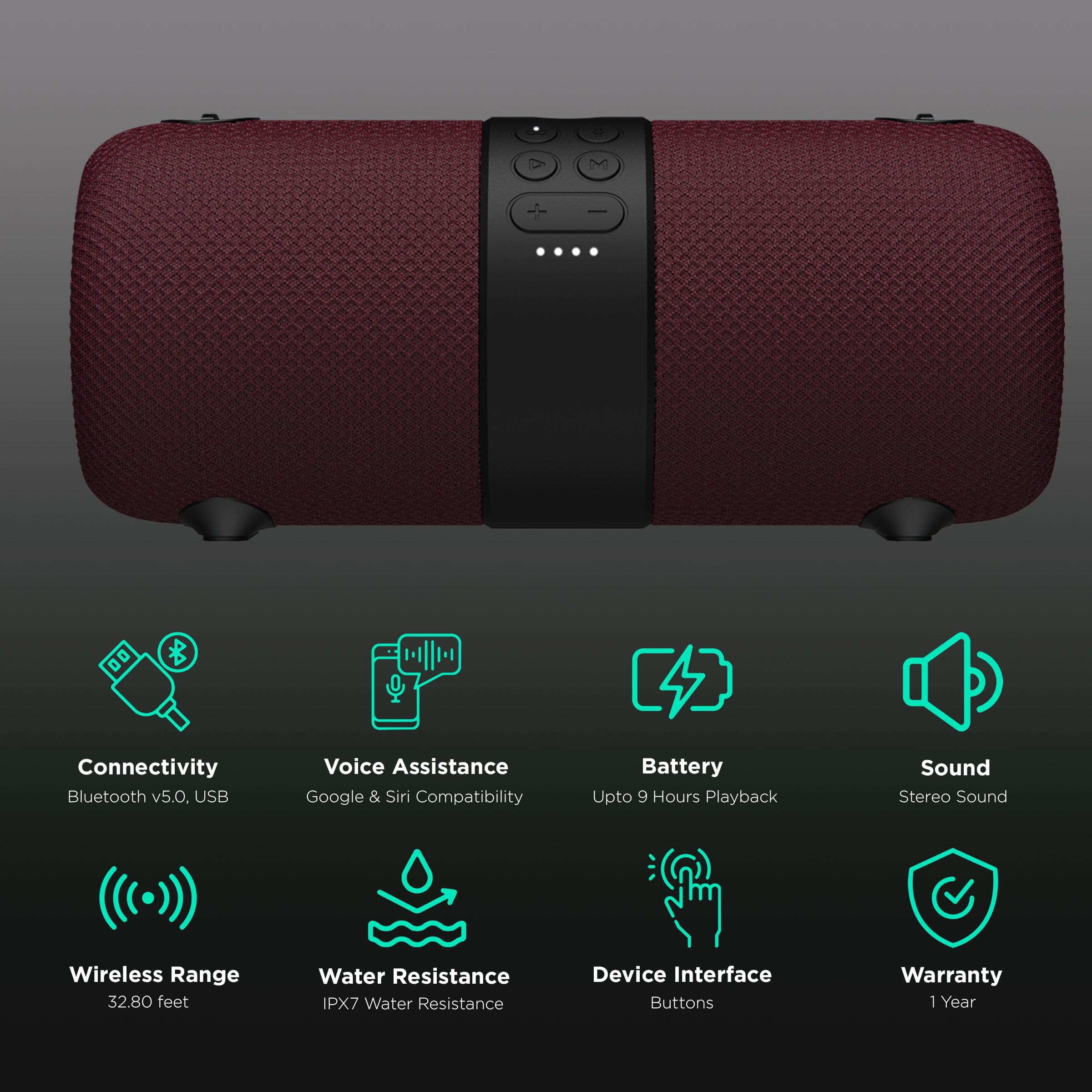boAt Stone 1200 with Google & Siri Compatible Smart Speaker (IPX7 Water Resistant, Maroon)