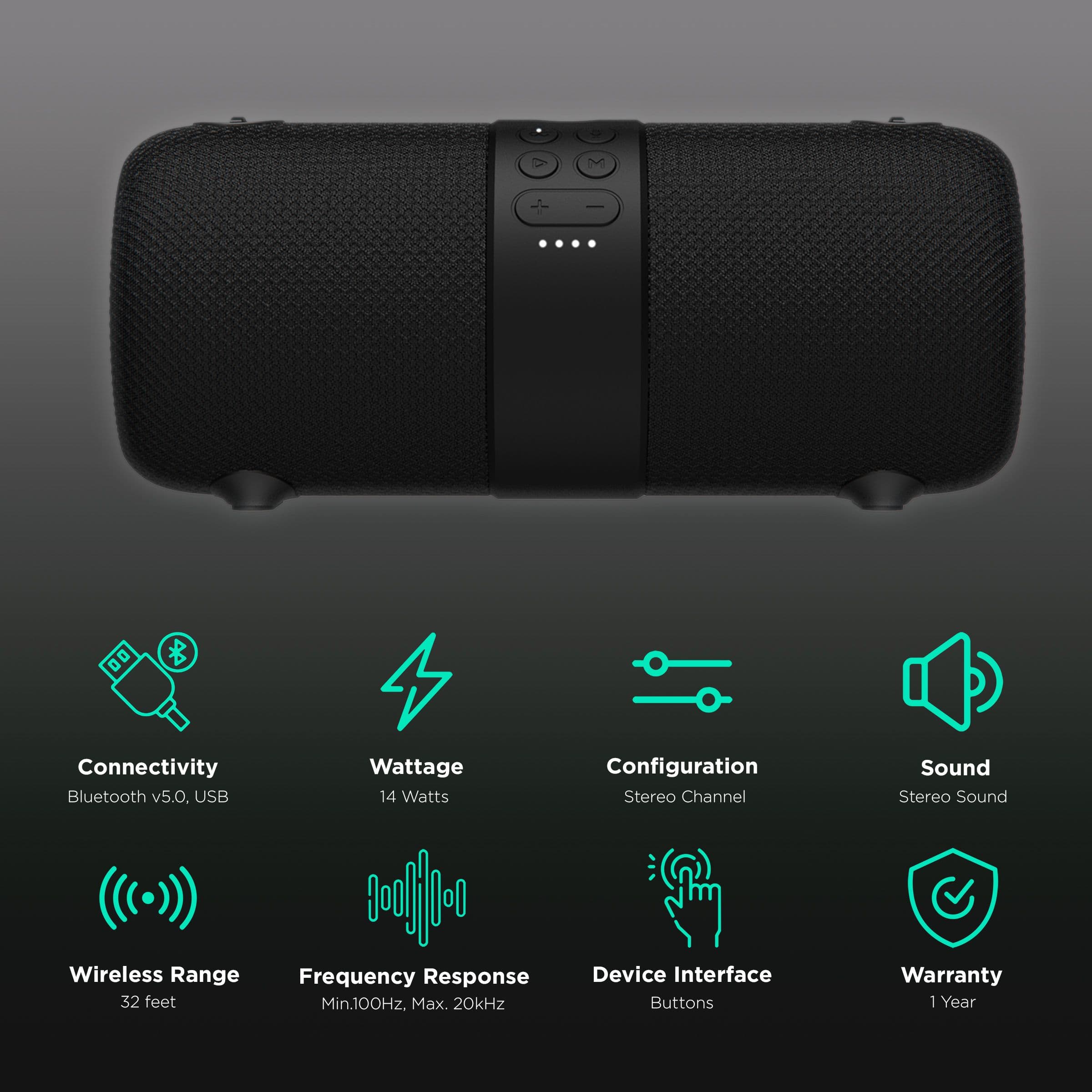boAt Stone 1200 14 Watts Portable Bluetooth Speaker (Water & Splash Resistant, Black)