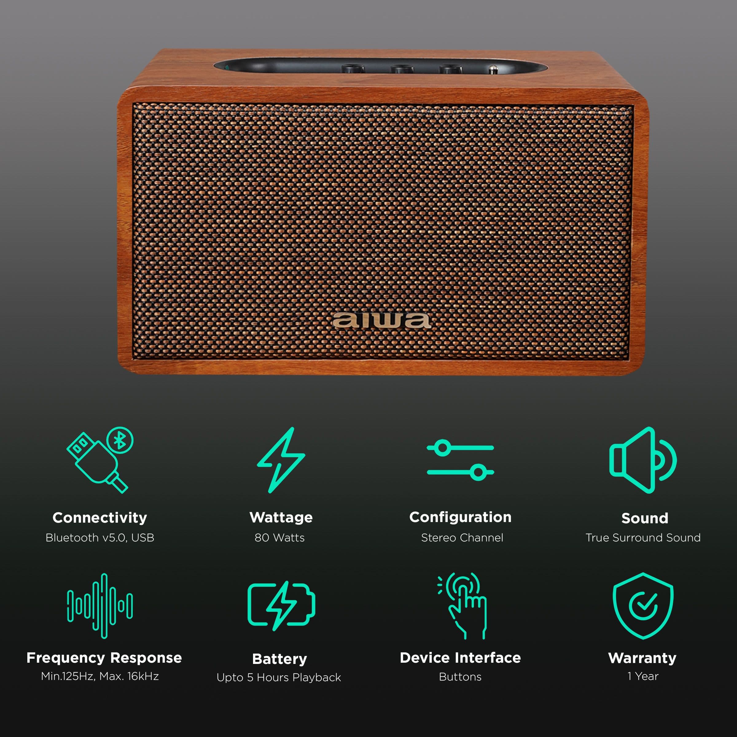aiwa MI-X150 Retro Plus X 80W Portable Bluetooth Speaker (5 Hours Playtime, Brown)
