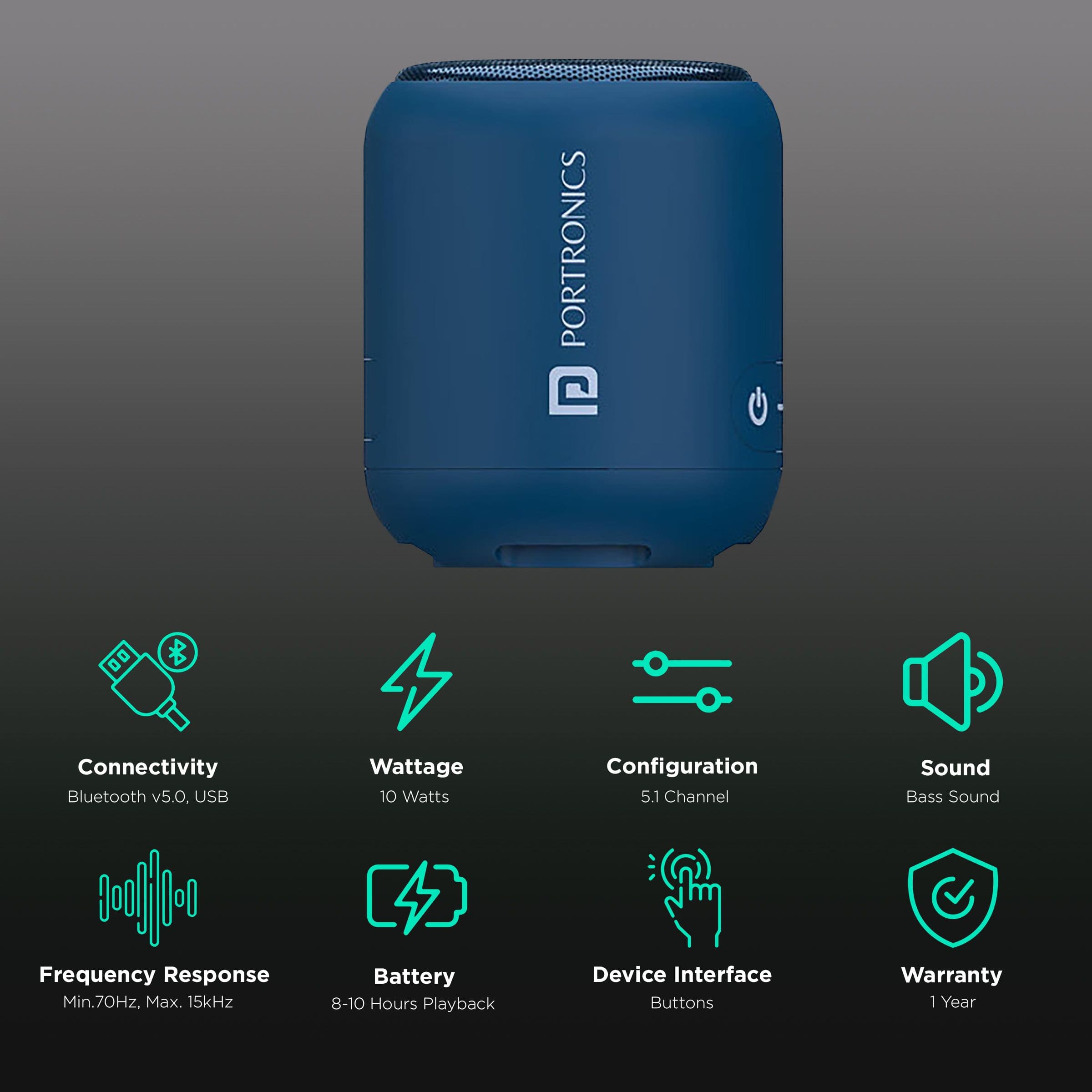 Portronics Sound Drum 1 10 Watts Portable Bluetooth Speaker (Multiple Bluetooth Connectivity, Blue)