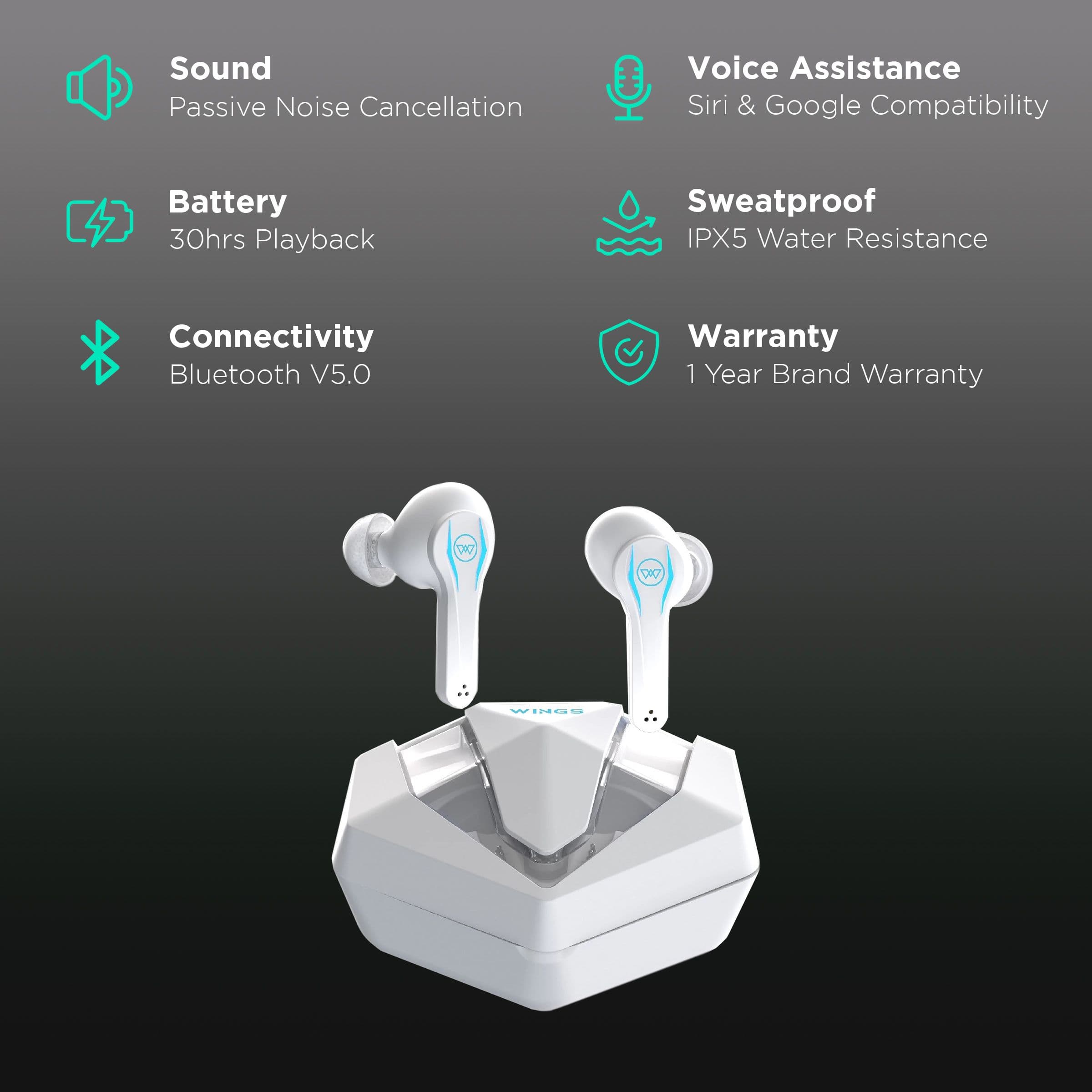 Wings Phantom Pro In-Ear Truly Wireless Earbuds with Mic (50ms Low Latency Game Mode, White)