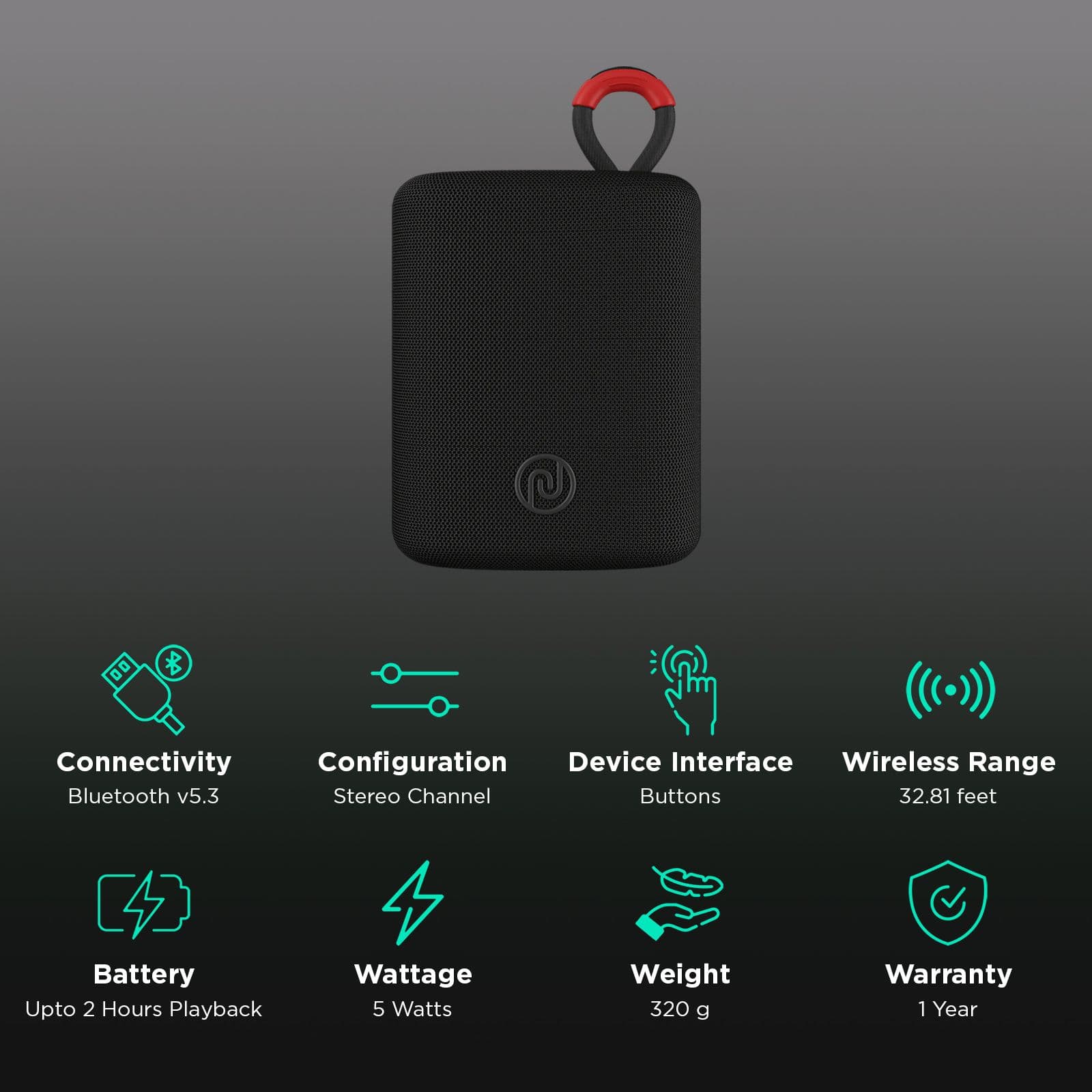 noise VIBE 2 5W Portable Bluetooth Speaker (IPX5 Water Resistant, TWS Pairing, Stereo Channel, Wandering Black)