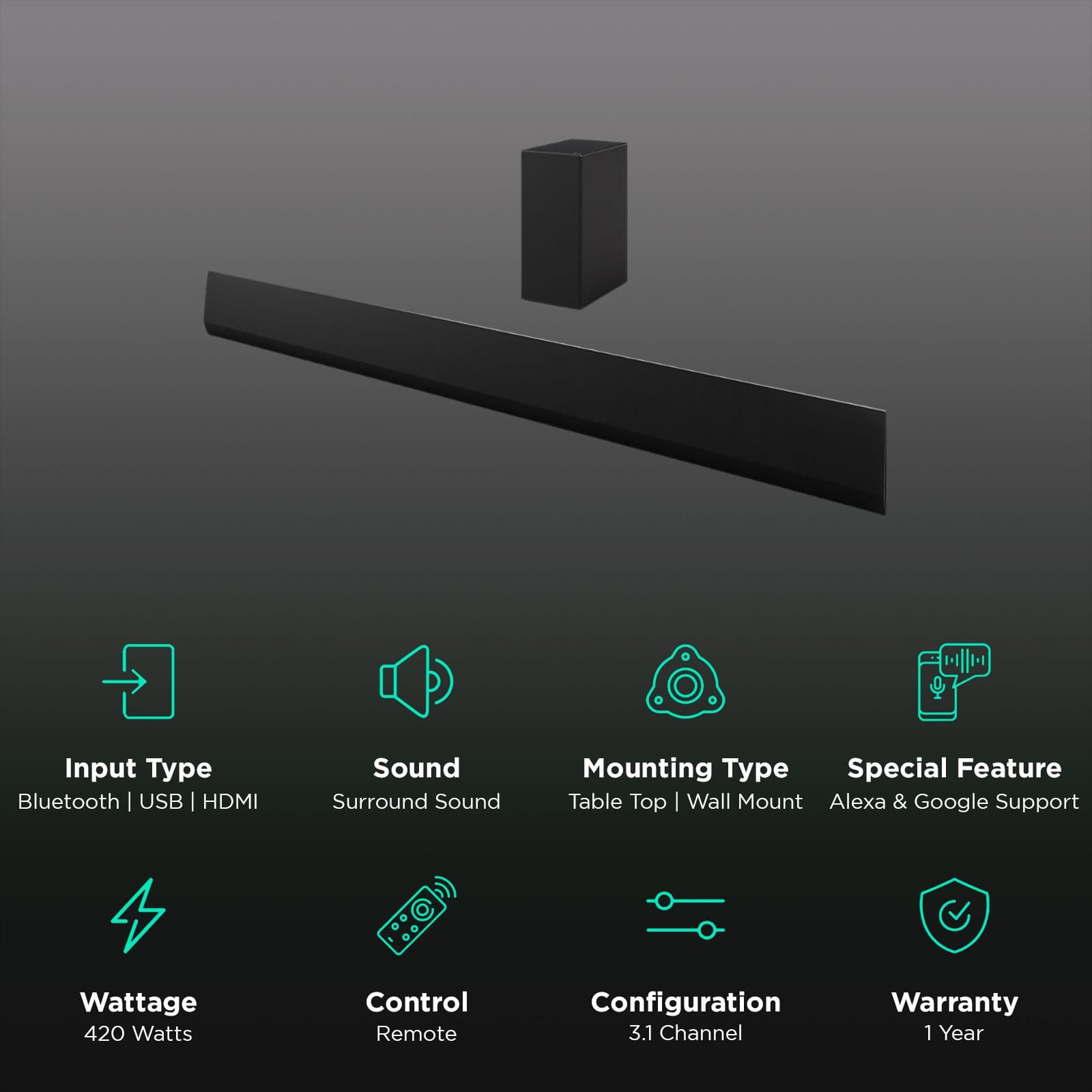 LG SG10TY 78W Bluetooth Soundbar with Remote (Dolby Digital, 3.1 Channel, Black)