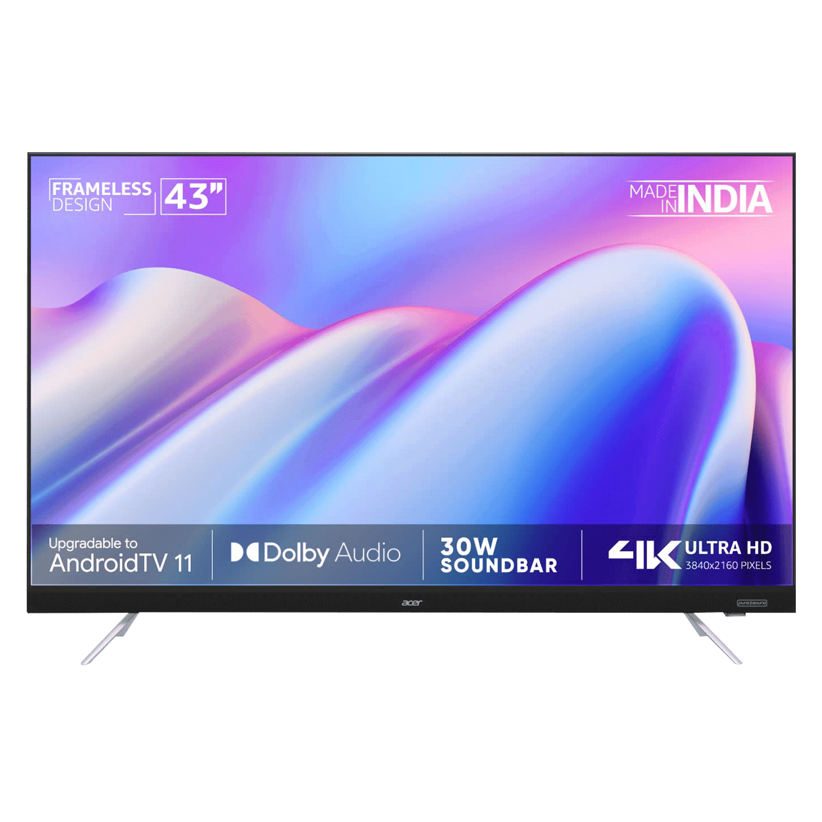 Acer Frameless 108 cm (43 inch) Ultra HD (4K) LED Smart Android TV with 30W Soundbar | Upgradable to Android 11 (AR43AP2851UDFL, Black)