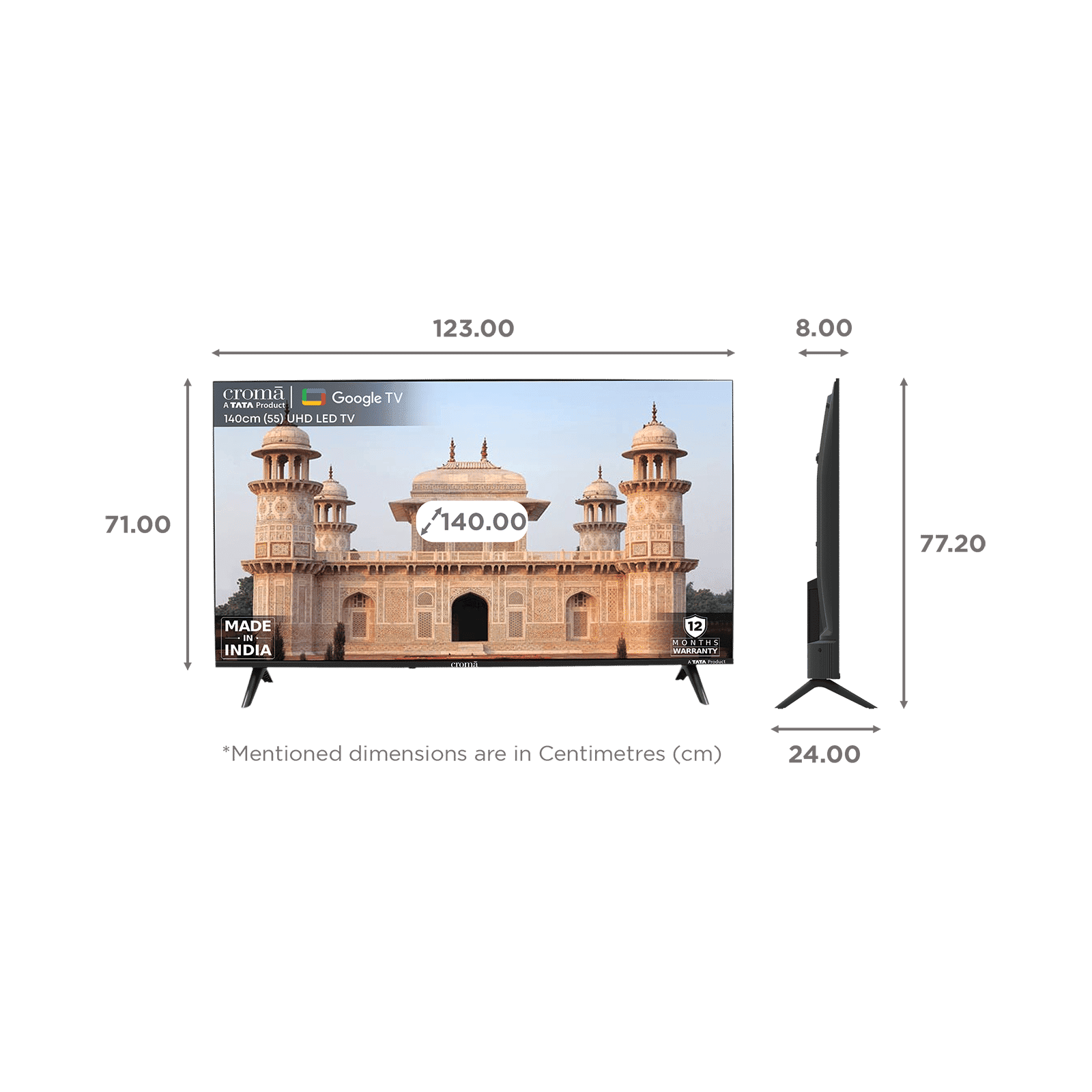 Croma CREL055UGC333801 140 cm (55 inch) 4K Ultra HD Google TV with Dolby Audio (2024 model)