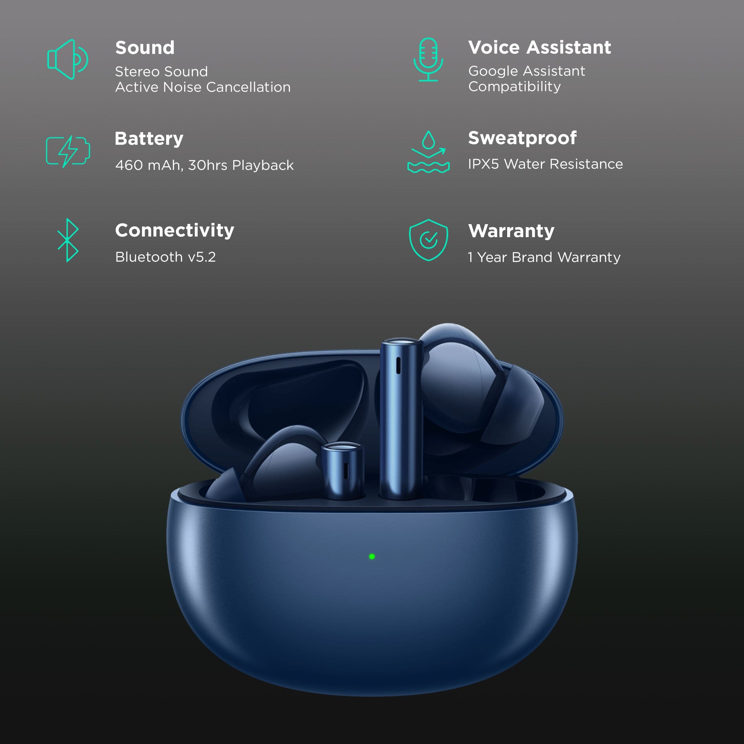 Realme Buds Air 3 In-Ear Active Noise Cancellation Truly Wireless Earbuds with Mic (Bluetooth 5.2, IPX5 Water Resistant, RMA2105, Starry Blue)