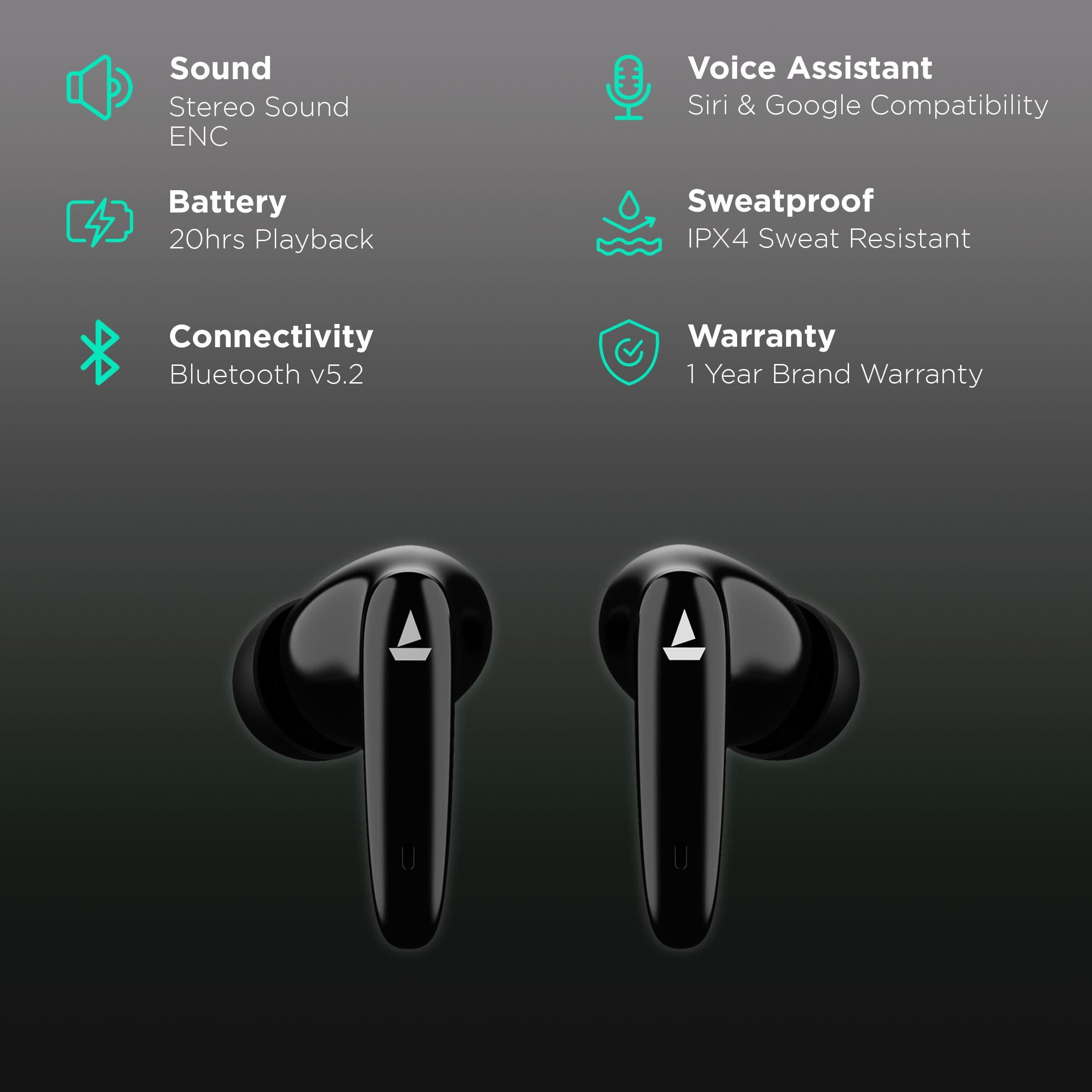 boAt Airdopes 183 TWS Earbuds with Environmental Noise Cancellation (IPX4 Sweat Resistant, ASAP Charge, Space Black)