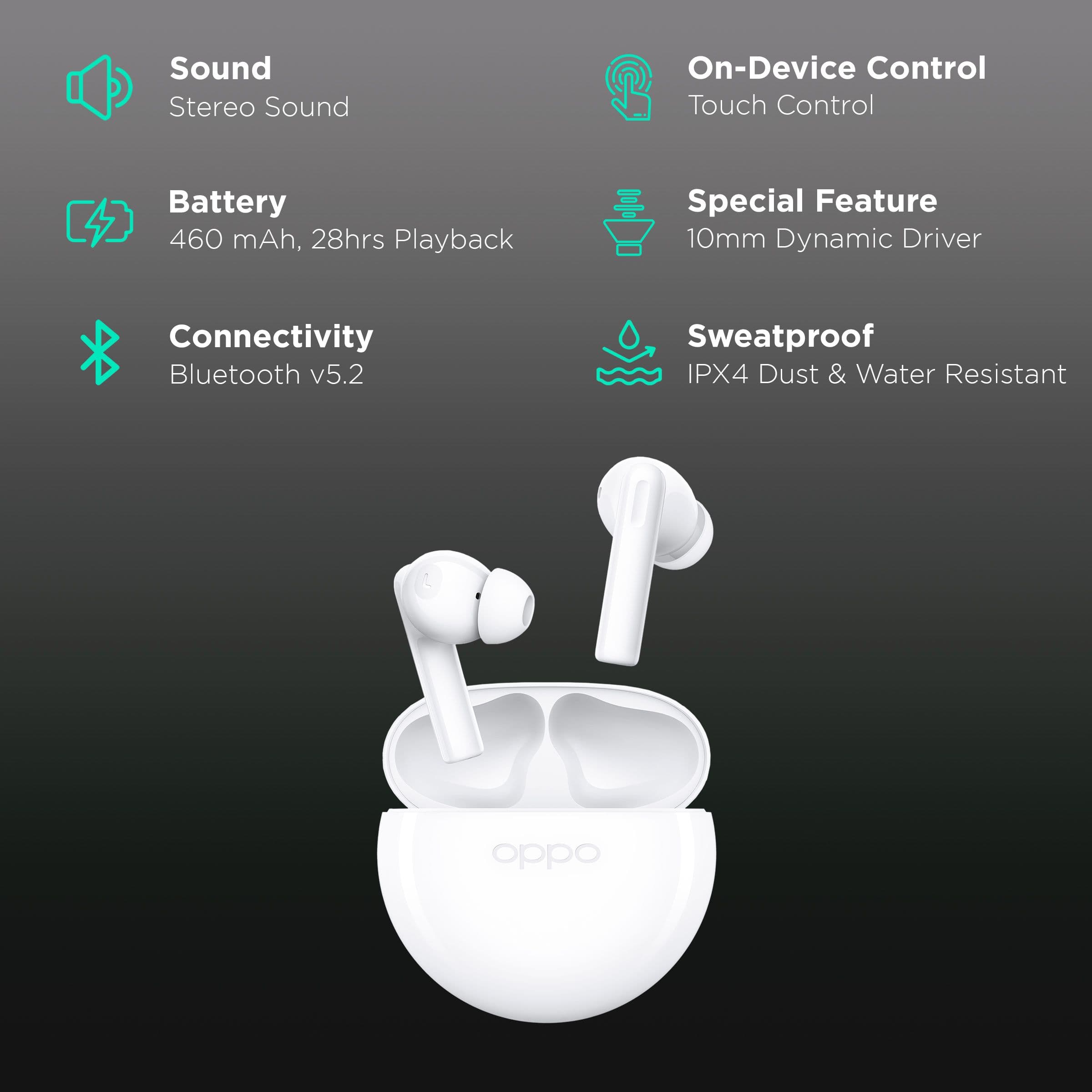 OPPO Enco Air2i ETE41 TWS Earbuds with AI Noise Cancellation (IPX4 Dust & Water Resistant, 28 Hours Playtime, White)