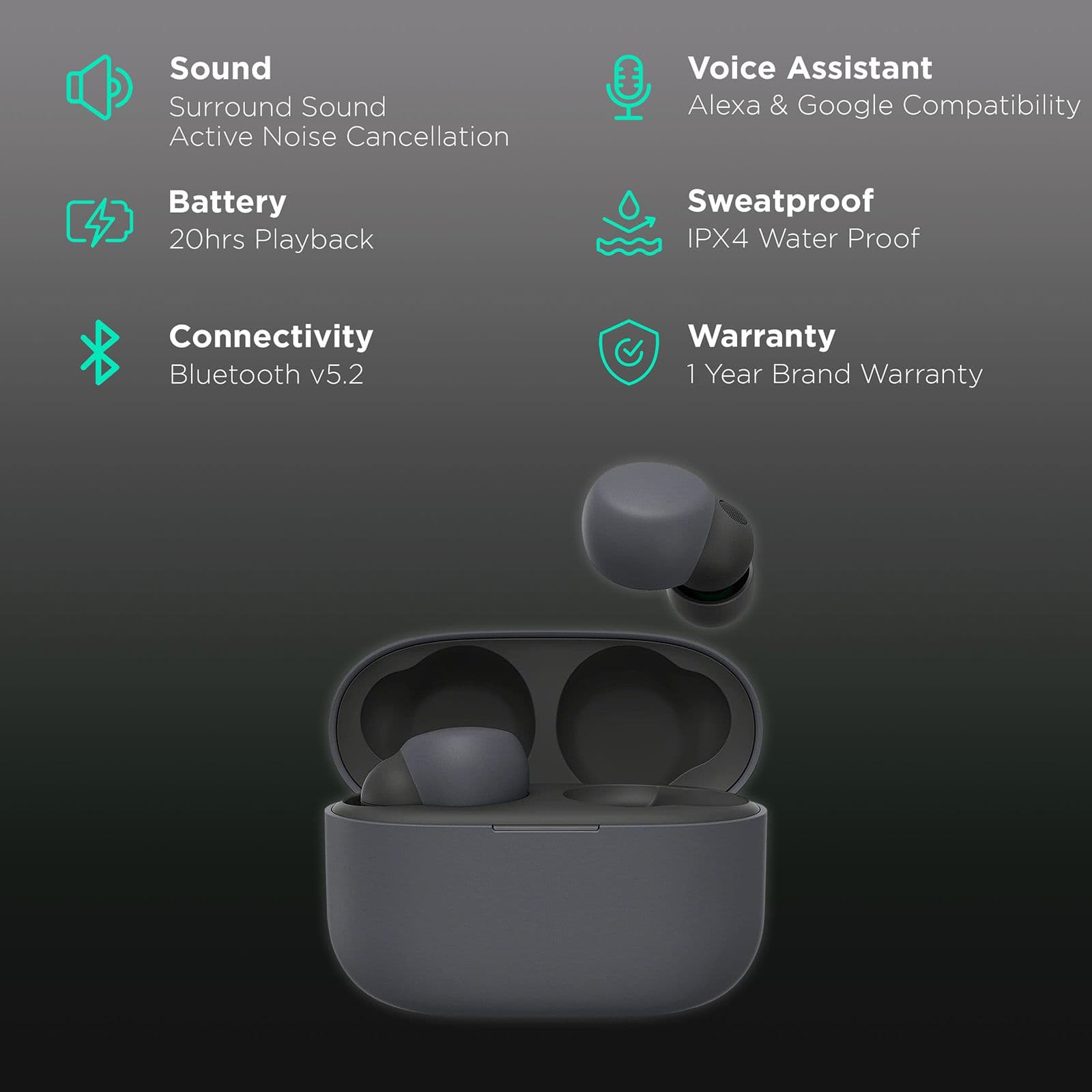 Sony LinkBuds S WF-LS900N/BCIN TWS Earbuds with Active Noise Cancellation (IPX4 Waterproof, 360 Reality Audio, Black)
