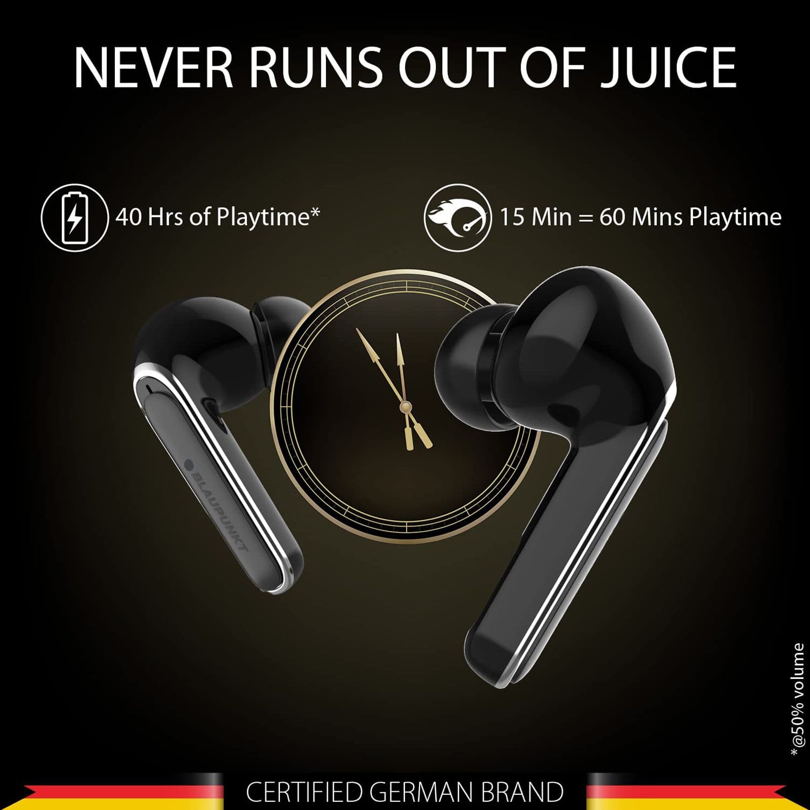 Blaupunkt BTW100 TWS Earbuds with Environmental Noise Cancellation (IPX5 Water Resistant, TurboVolt Charging, Black)