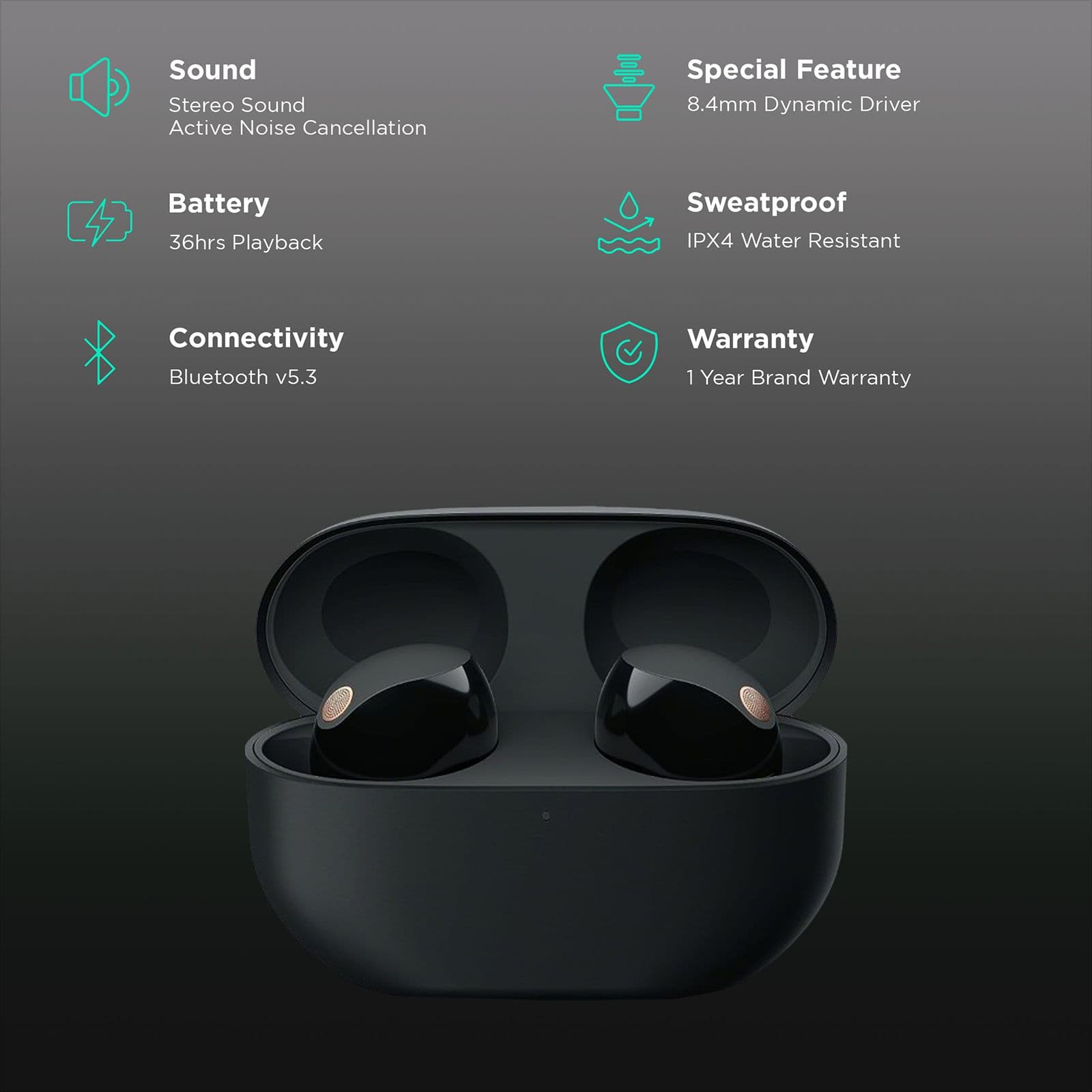 SONY WF-1000XM5 TWS Earbuds with Active Noise Cancellation (IPX4 Water Resistant, Quick Charge, Black)