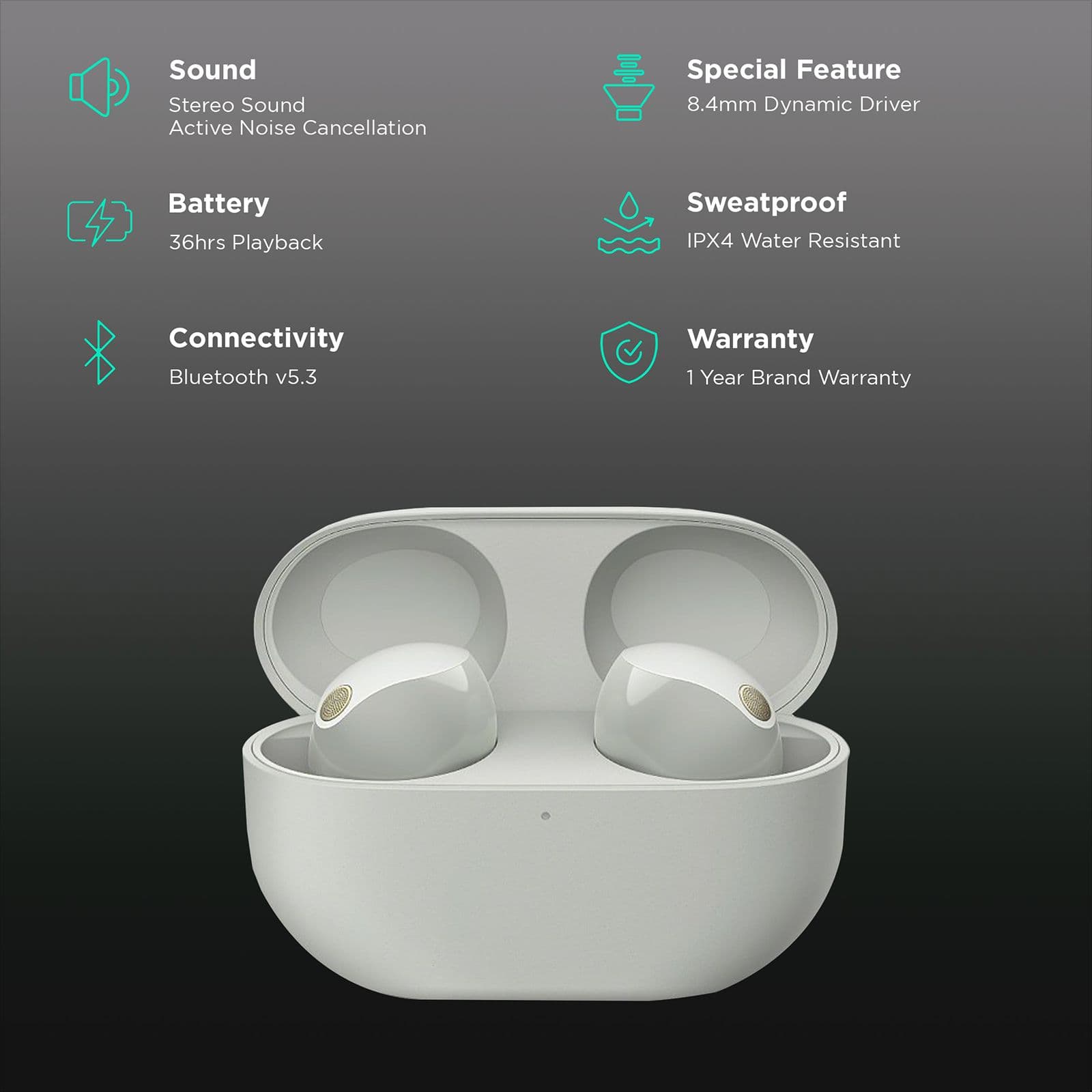 SONY WF-1000XM5 TWS Earbuds with Active Noise Cancellation (IPX4 Water Resistant, Quick Charge, Silver)