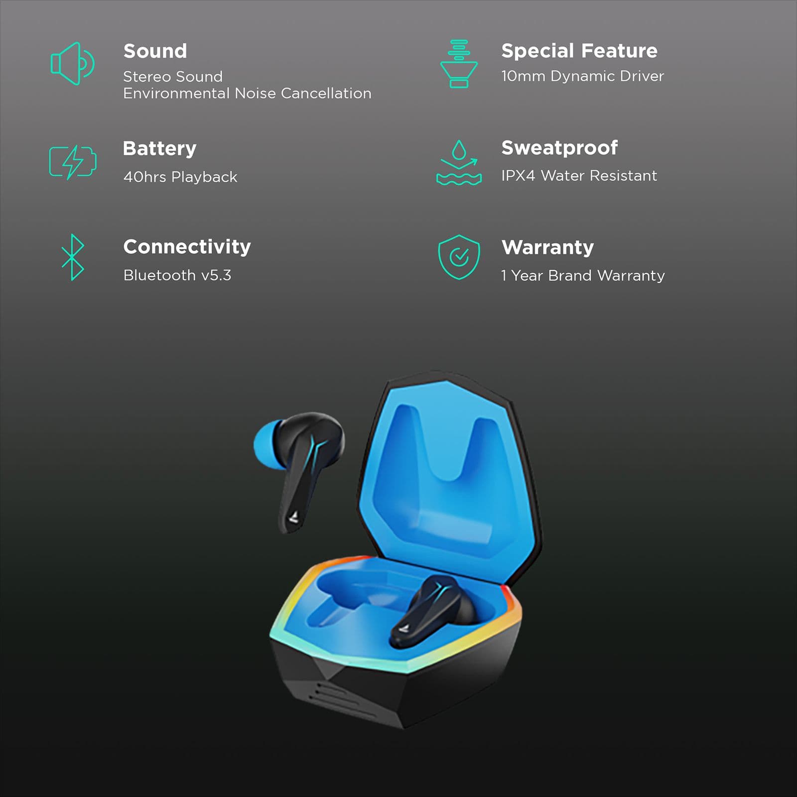 boAt Immortal 128 TWS Earbuds with Environmental Noise Cancellation (IPX4 Water & Sweat Resistant, ASAP Charge, Black Sabre)