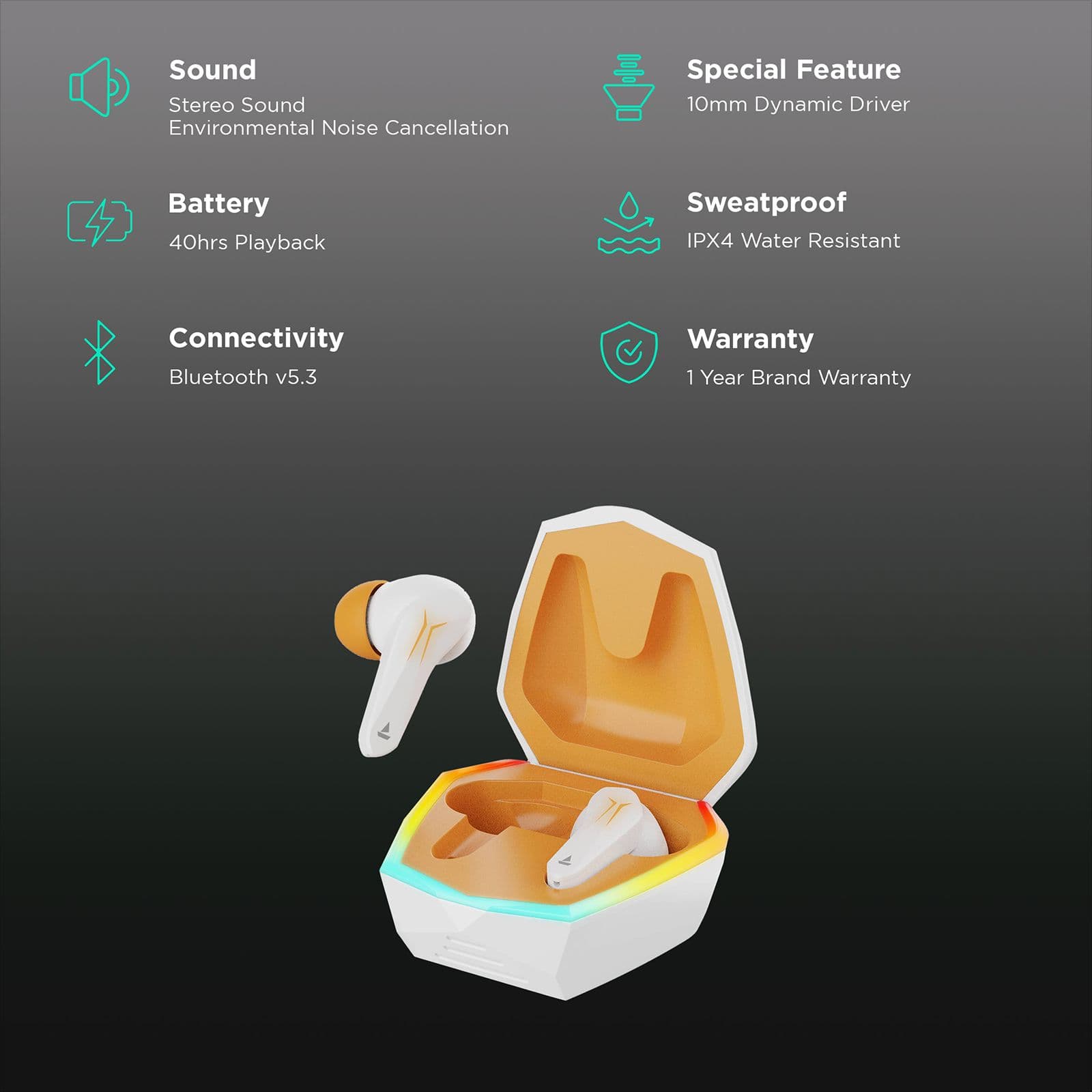 boAt Immortal 128 TWS Earbuds with Environmental Noise Cancellation (IPX4 Water & Sweat Resistant, ASAP Charge, White Sabre)