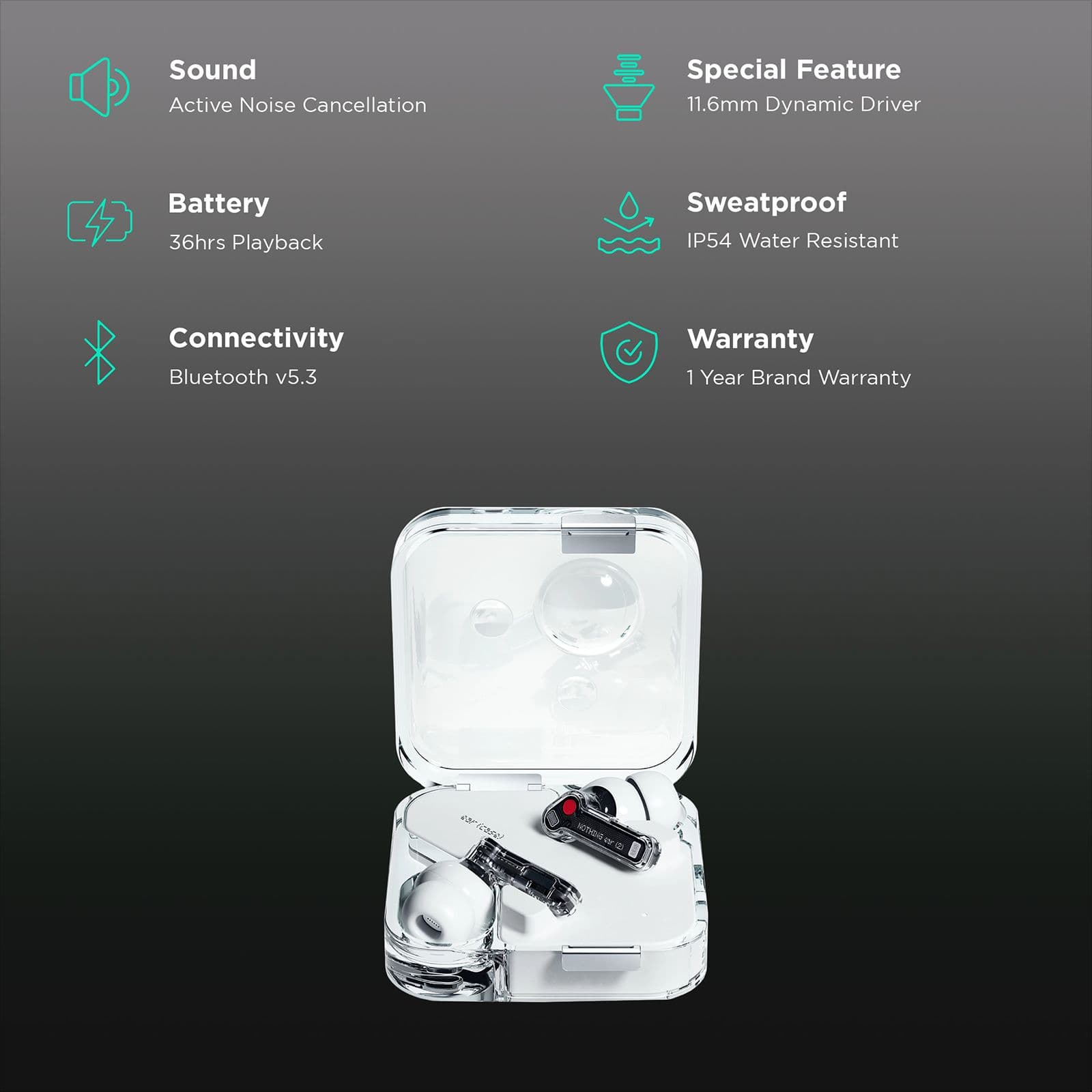 Nothing Ear 2 TWS Earbuds with Active Noise Cancellation (IP54 Water Resistant, Fast Charging, White)