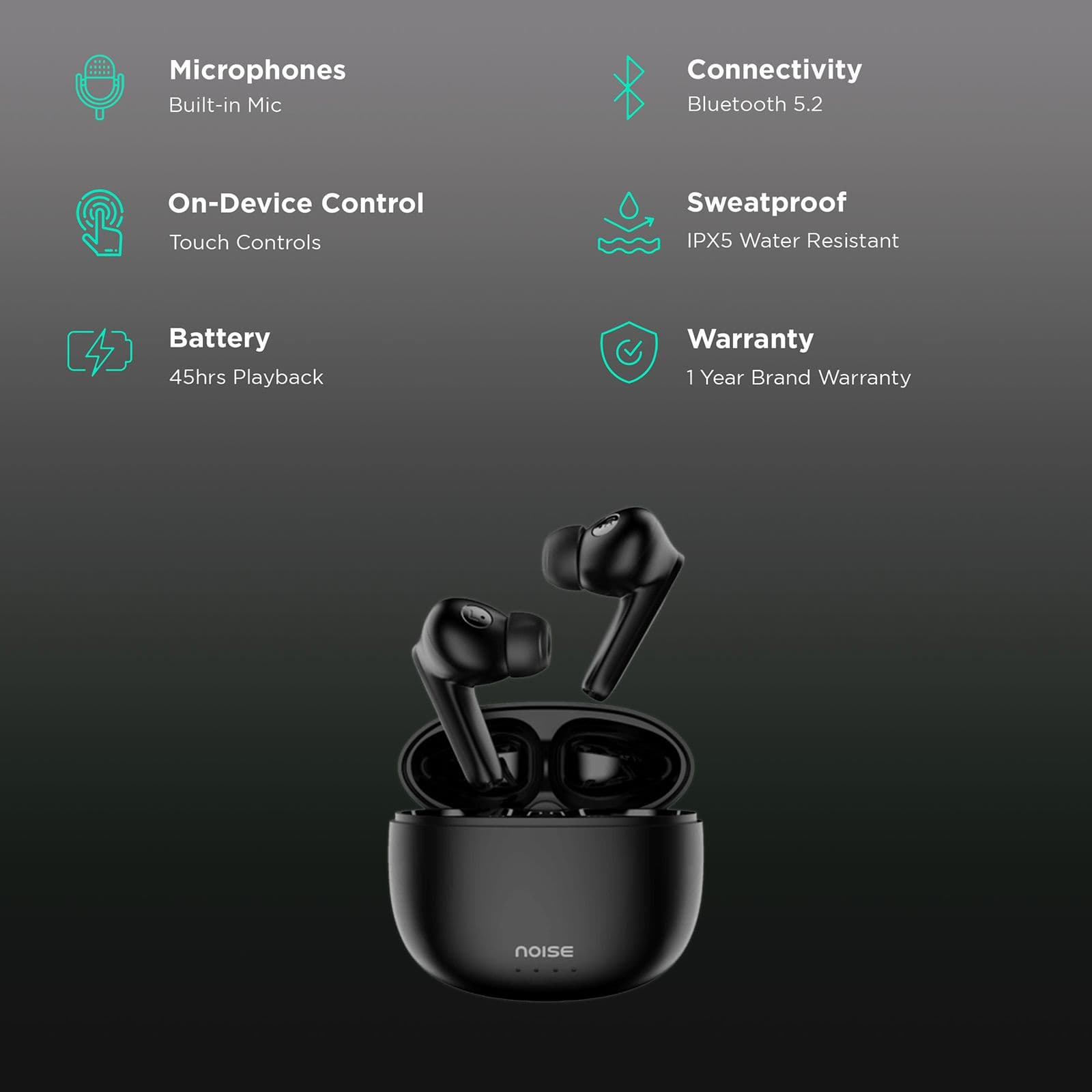 noise Buds VS104 TWS Earbuds with Environmental Noise Cancellation (IPX5 Water Resistant, Fast Charging, Charcoal Black)