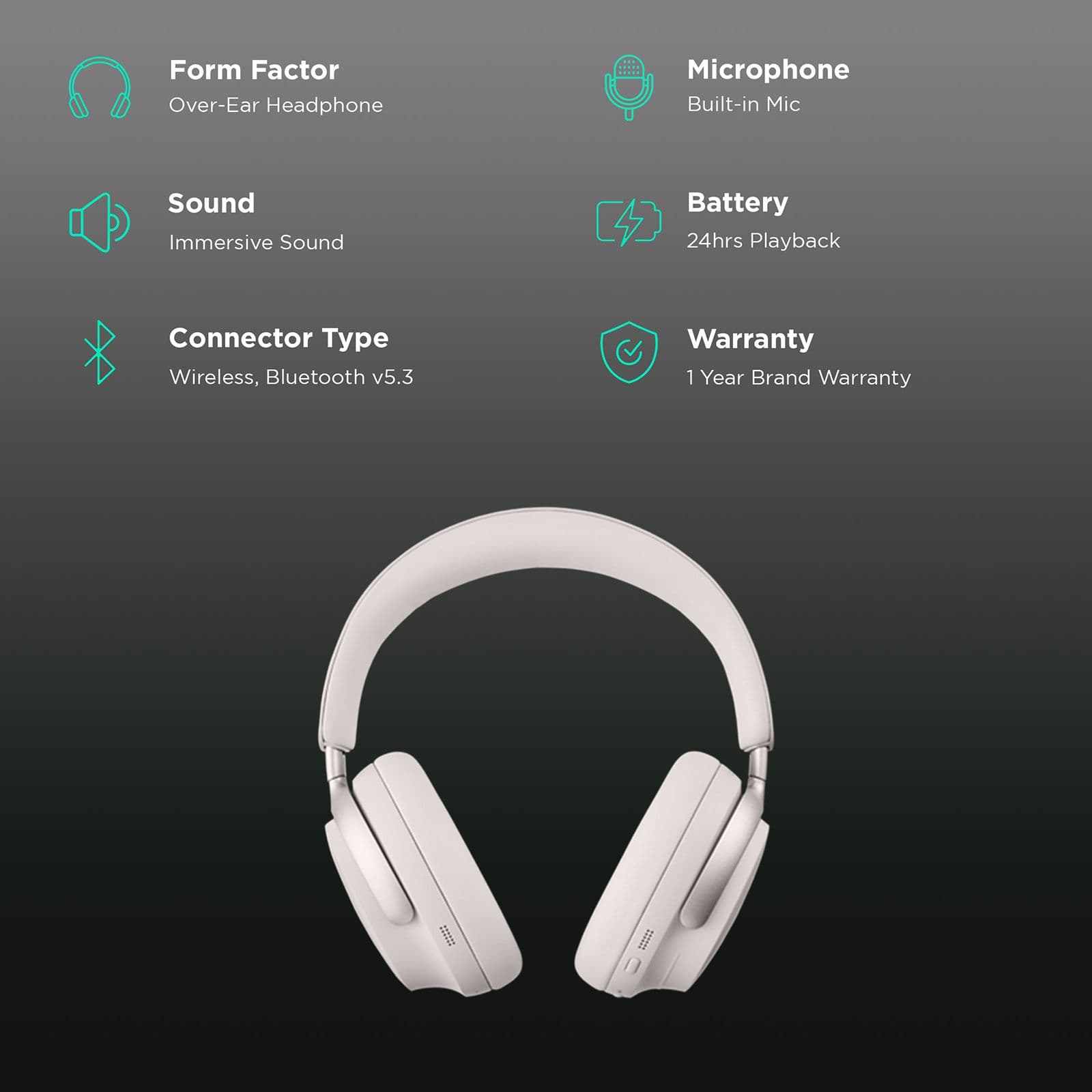 BOSE QuietComfort Ultra Bluetooth Headphone with Mic (Upto 24 Hours Playback, Over Ear, White Smoke)