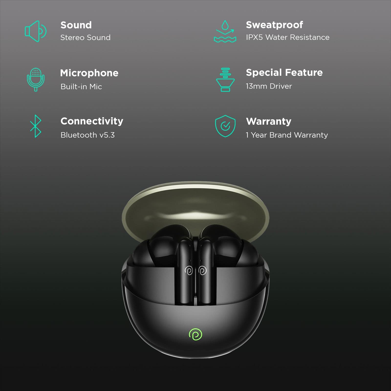 pTron Zenbuds Evo TWS Earbuds with Environmental Noise Cancellation (IPX5 Water Resistant, Immersive Stereo Sound, Black)