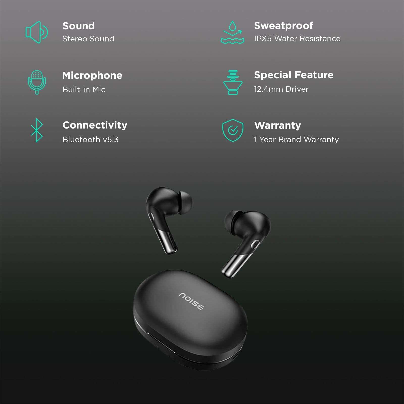noise Buds Xero TWS Earbuds with Active Noise Cancellation (IPX5 Water Resistant, Dual Device Pairing, Black)