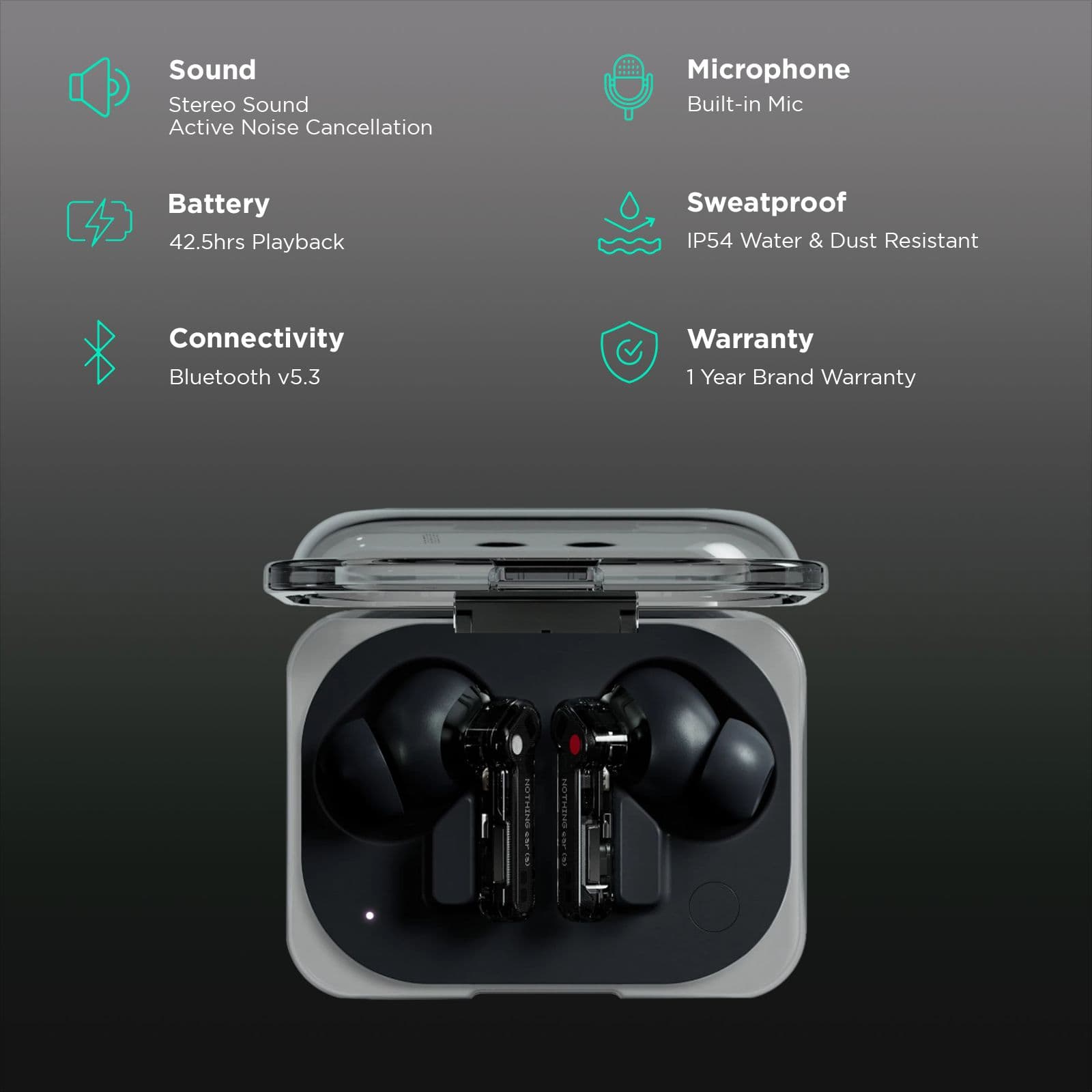 Nothing Ear (a) TWS Earbuds with Active Noise Cancellation (IP54 Water & Dust Resistant, Clear Voice Technology, Black)