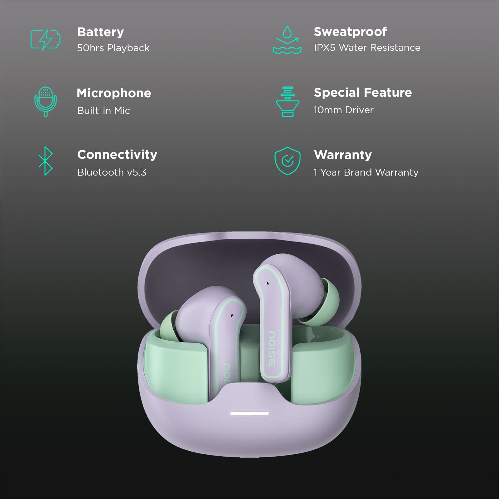 noise Pop Buds TWS Earbuds with Environmental Noise Cancellation (IPX5 Water Resistant, Hyper Sync, Lilac Pop)