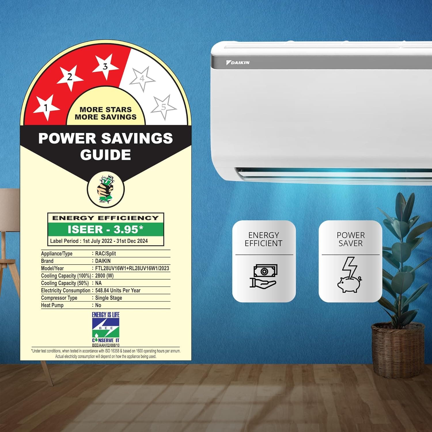 Daikin Standard Series 0.8 Ton 3 Star Split AC (Copper Condenser, PM 2.5 Filter, FTL28U)