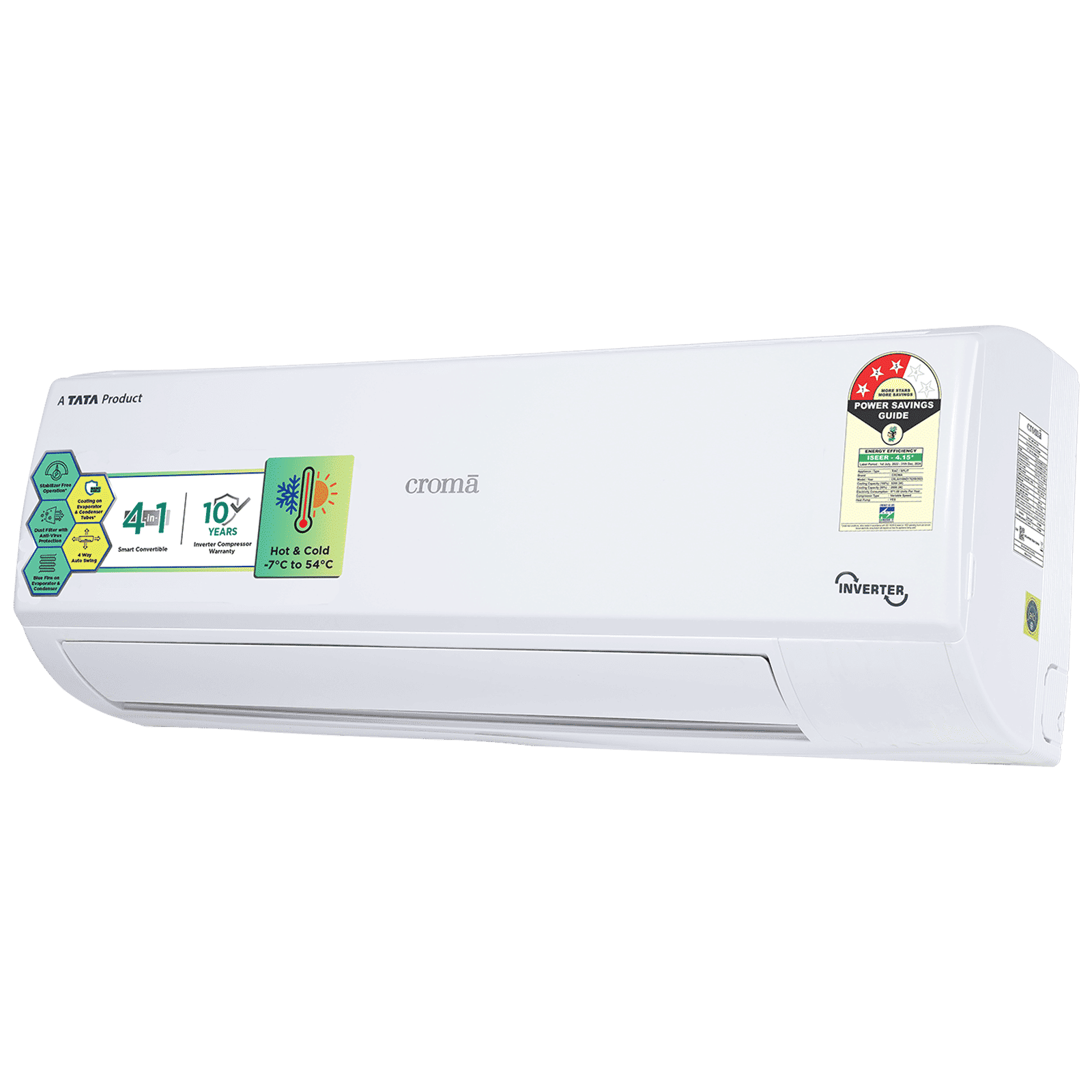 Croma 4 in 1 Convertible 1.5 Ton 3 Star Hot & Cold Inverter Split AC with Dust Filter (Copper Condenser, CRLAH18IND170259)