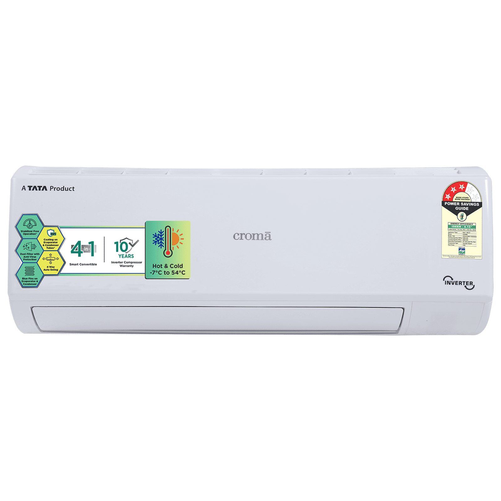 Croma 4 in 1 Convertible 1.5 Ton 3 Star Hot & Cold Inverter Split AC with Dust Filter (Copper Condenser, CRLAH18IND170259)
