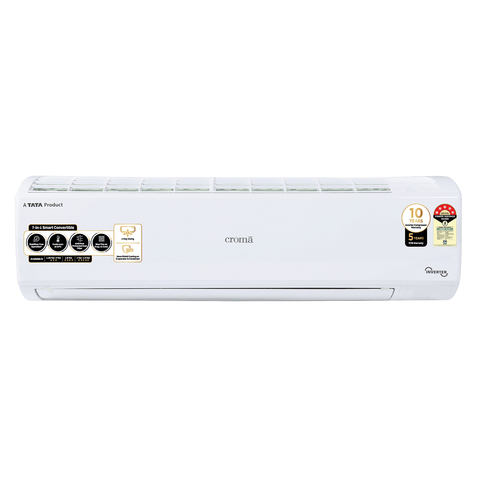 Croma 7 in 1 Convertible 1.5 Ton 5 Star Inverter Split AC with Temperature Sensor (2025 Model, Copper Condenser, CRLA018INF170277)