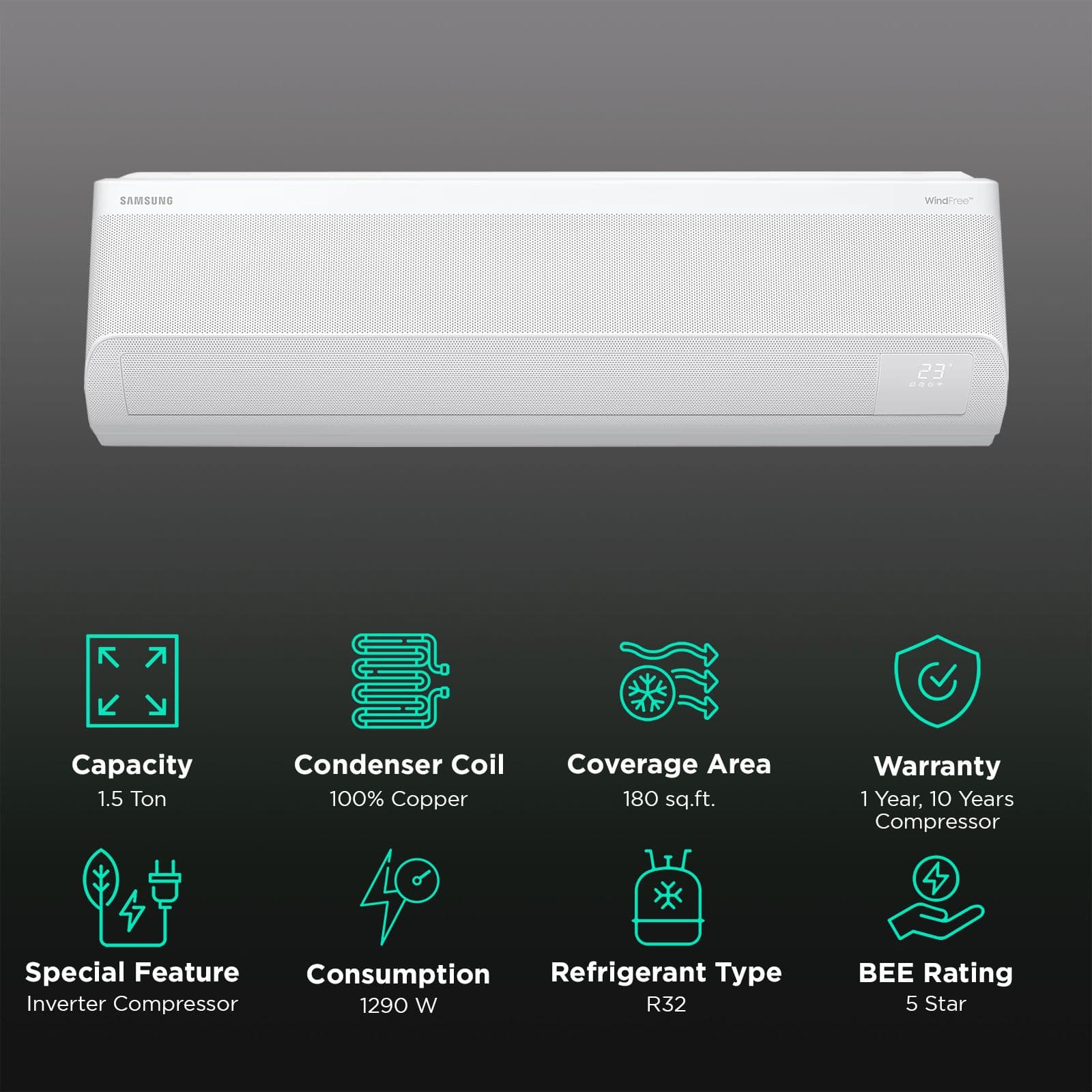 SAMSUNG WindFree 5 in 1 Convertible 1.5 Ton 5 Star Inverter Split Smart AC with Voice Assistant (2025 Model, Copper Condenser, AR60F19D15WNNA)