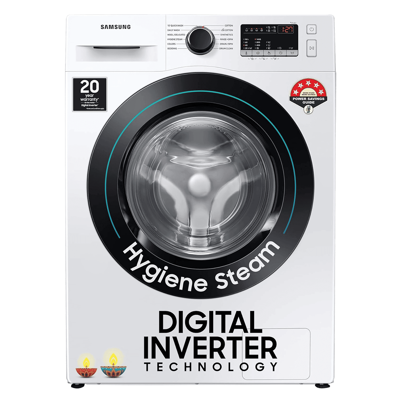 SAMSUNG 8 kg 5 Star Inverter Fully Automatic Front Load Washing Machine (WW80T4040CE1TL, Diamond Drum, White)
