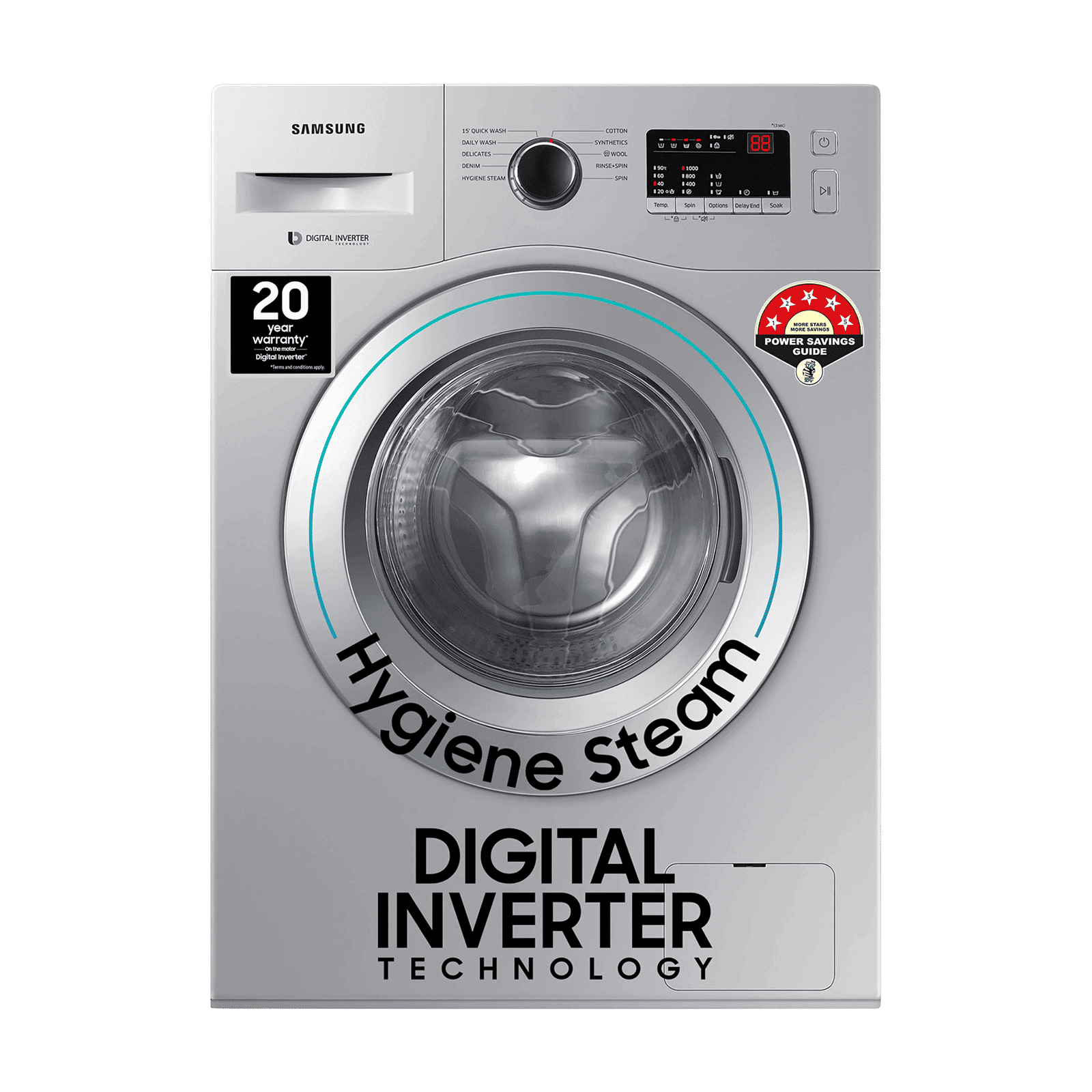 SAMSUNG 7 kg 5 Star Fully Automatic Front Load Washing Machine (WW70R20GLSS/TL, DIT Motor, Silver)