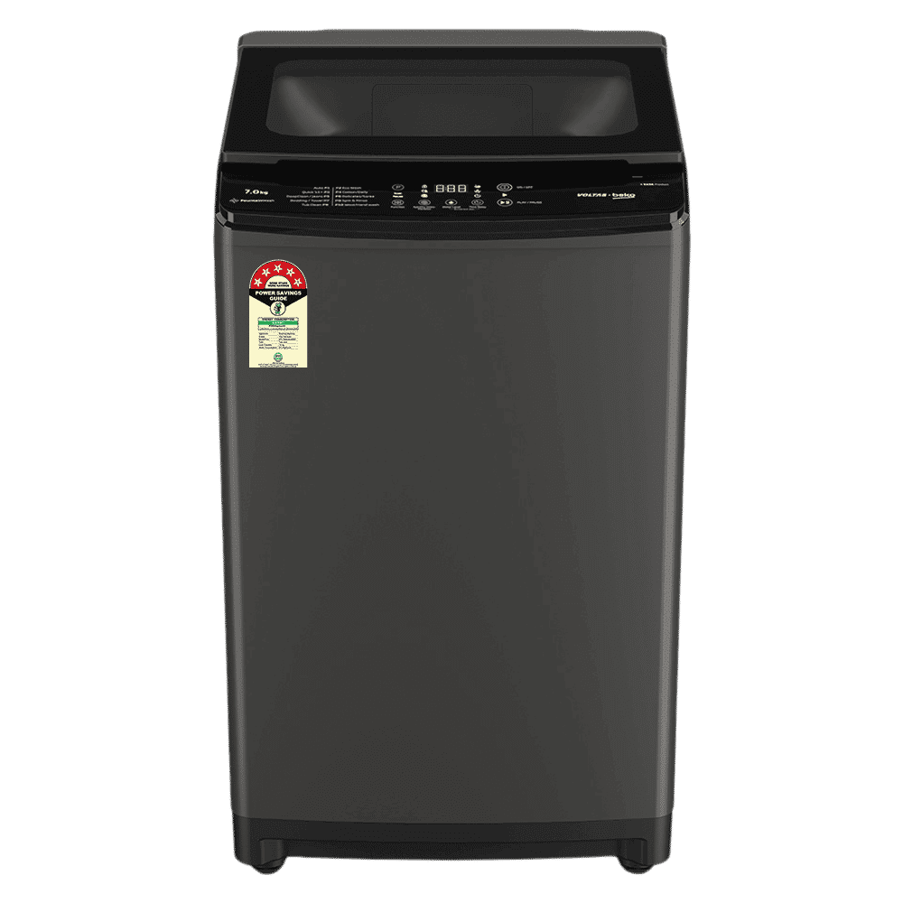 VOLTAS beko 7 Kg 5 Star Fully Automatic Top Load Washing Machine (WTL7006UAA, Aqua Wave Drum, Medium Grey)