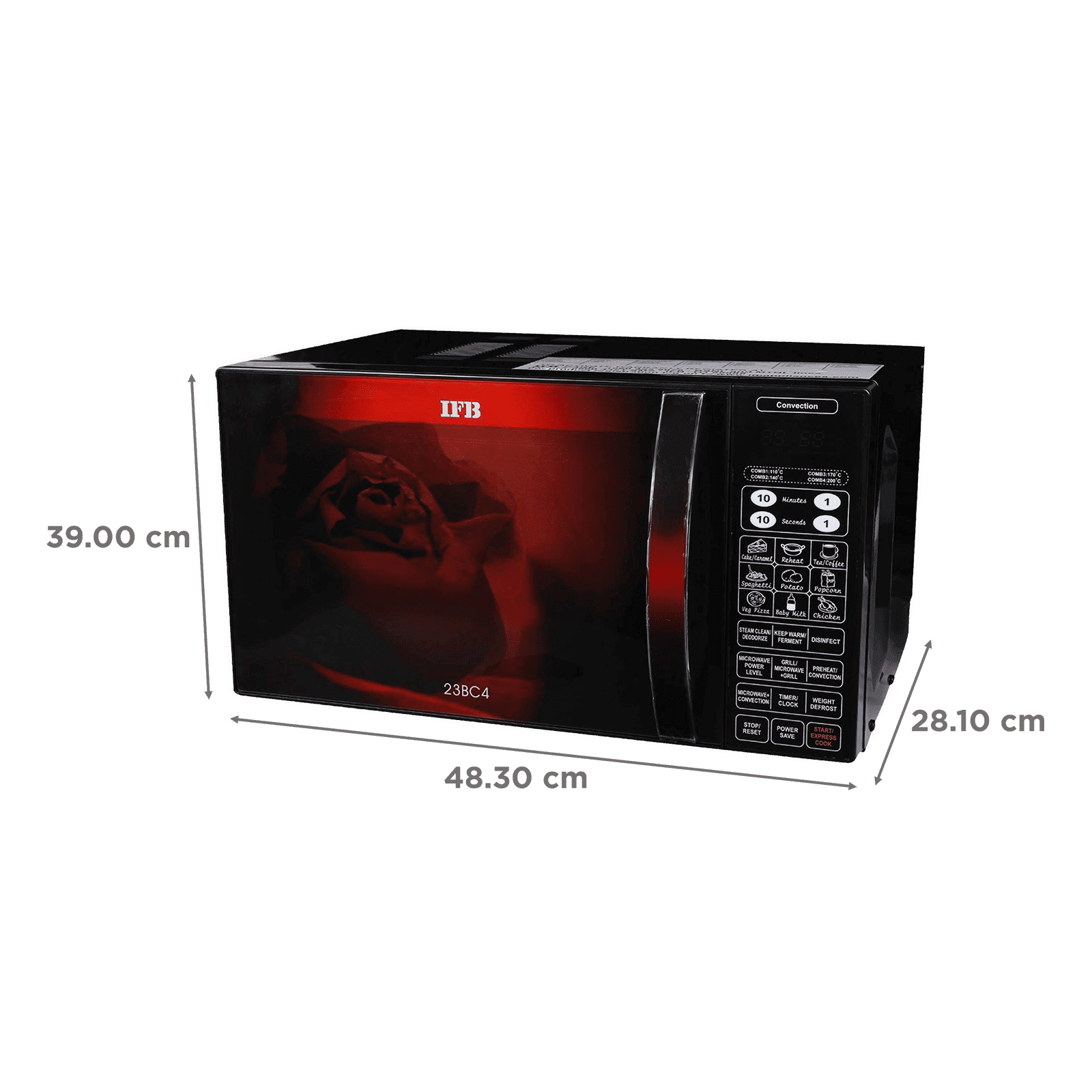 IFB 23L Convection Microwave Oven with 71 Autocook Menus (23BC4, Black Floral)