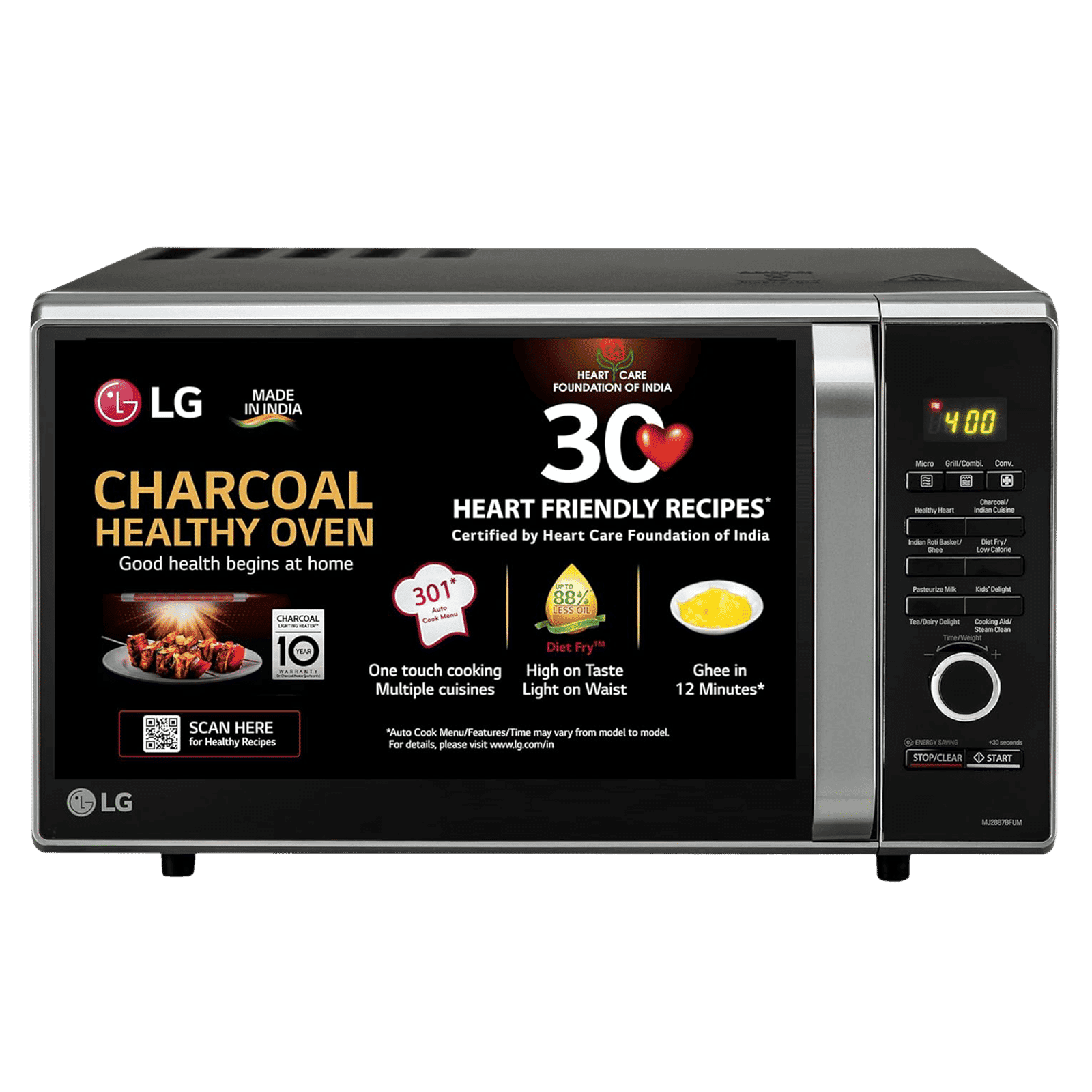 LG 28L Charcoal Microwave Oven with Diet Fry (MJ2887BFUM.DBKQILN, Black)