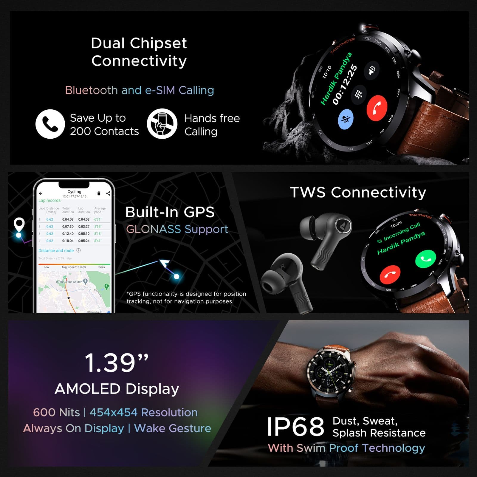 boAt Lunar Pro LTE Bluetooth+4G SIM Android OS Wristphone (35.3mm AMOLED Display, In-built GPS, Brown Strap)