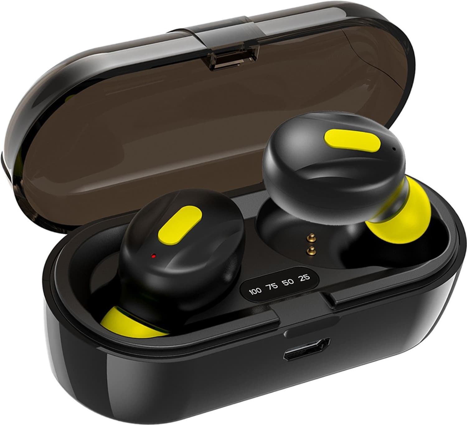 WeCool Moonwalk Mini in ear bluetooth Earbuds with 16 hours playtime and Battery indicator charging case bluetooth Headsets with mic Bluetooth Headset (Black, Yellow, True Wireless)