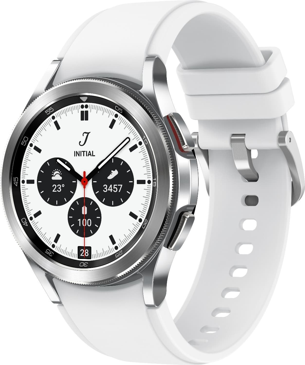 SAMSUNG Galaxy Watch4 Classic Bluetooth(4.2cm) Smartwatch (Silver Strap, Free Size)